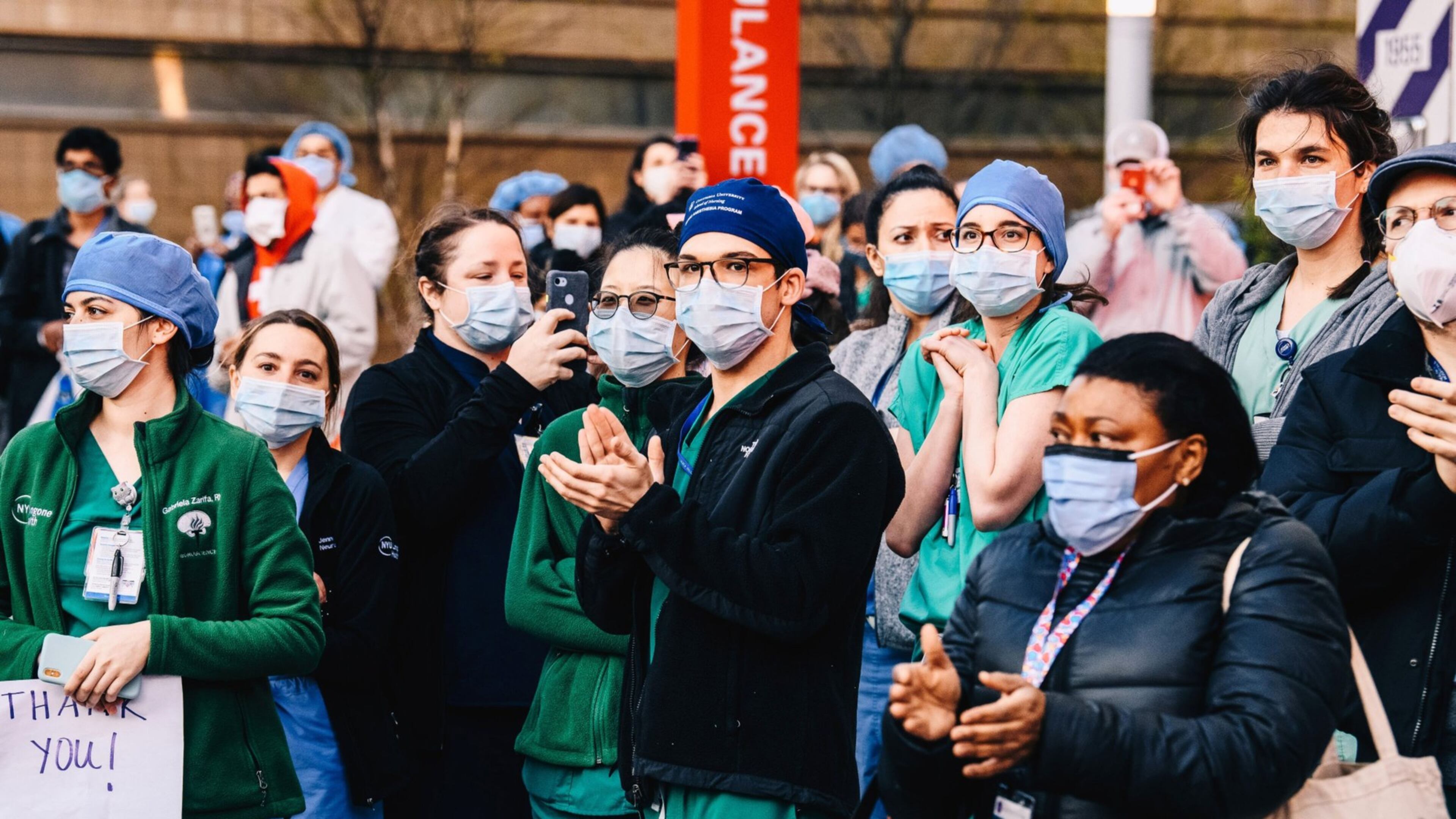 Medical workers in April. Despite the intense need for treatment of COVID-19 patients, many other procedures are not being done and millions of healthcare workers have been laid off or furloughed. (Bloomberg photo by Nina Westervelt)