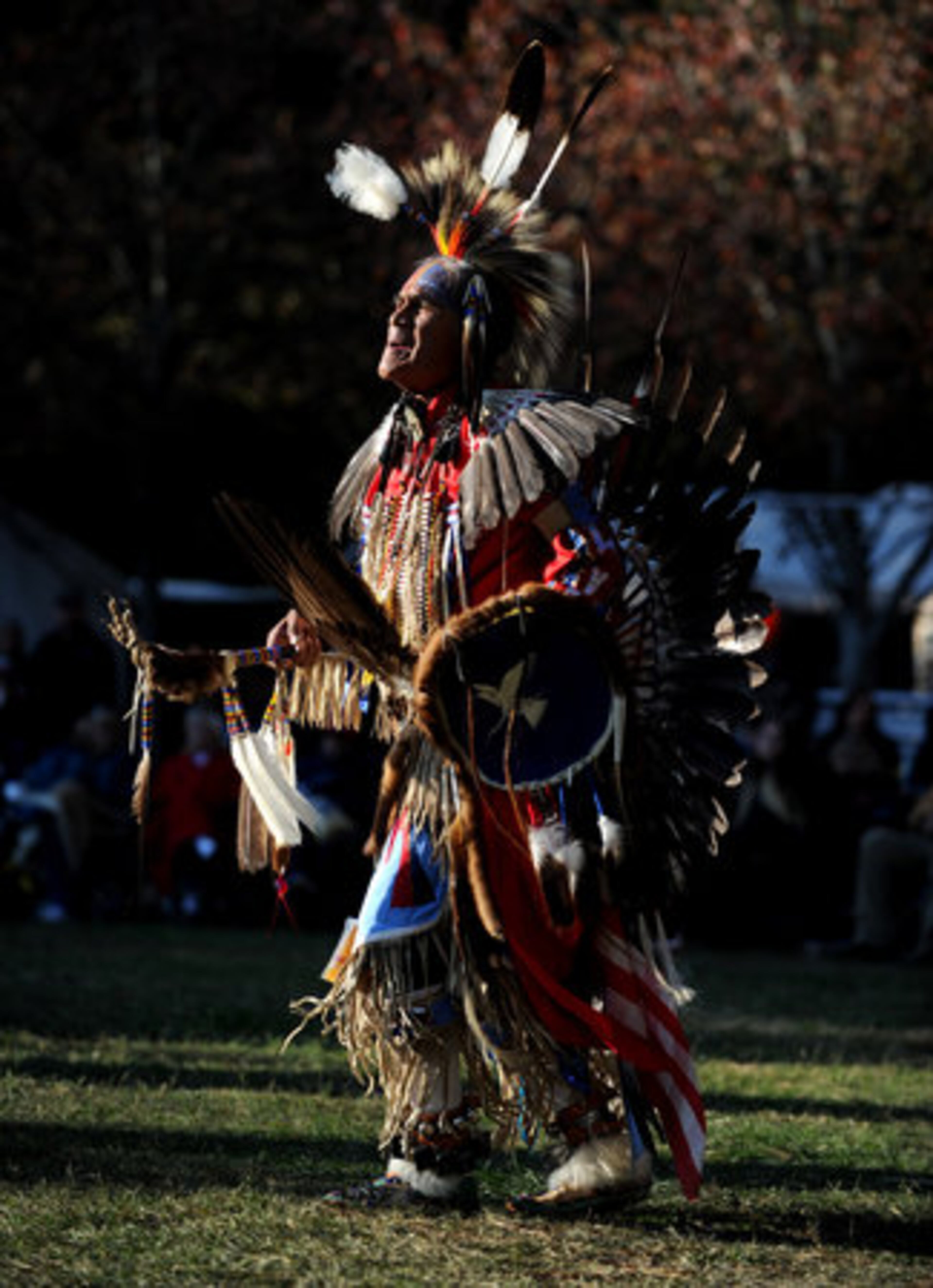 Kiowa tribe member Duane Whitehorse, Oklahoma, dances during the 11th Annual Indian Festival and Pow-Wow at Stone Mountain Park on Saturday, Nov 6, 2010.