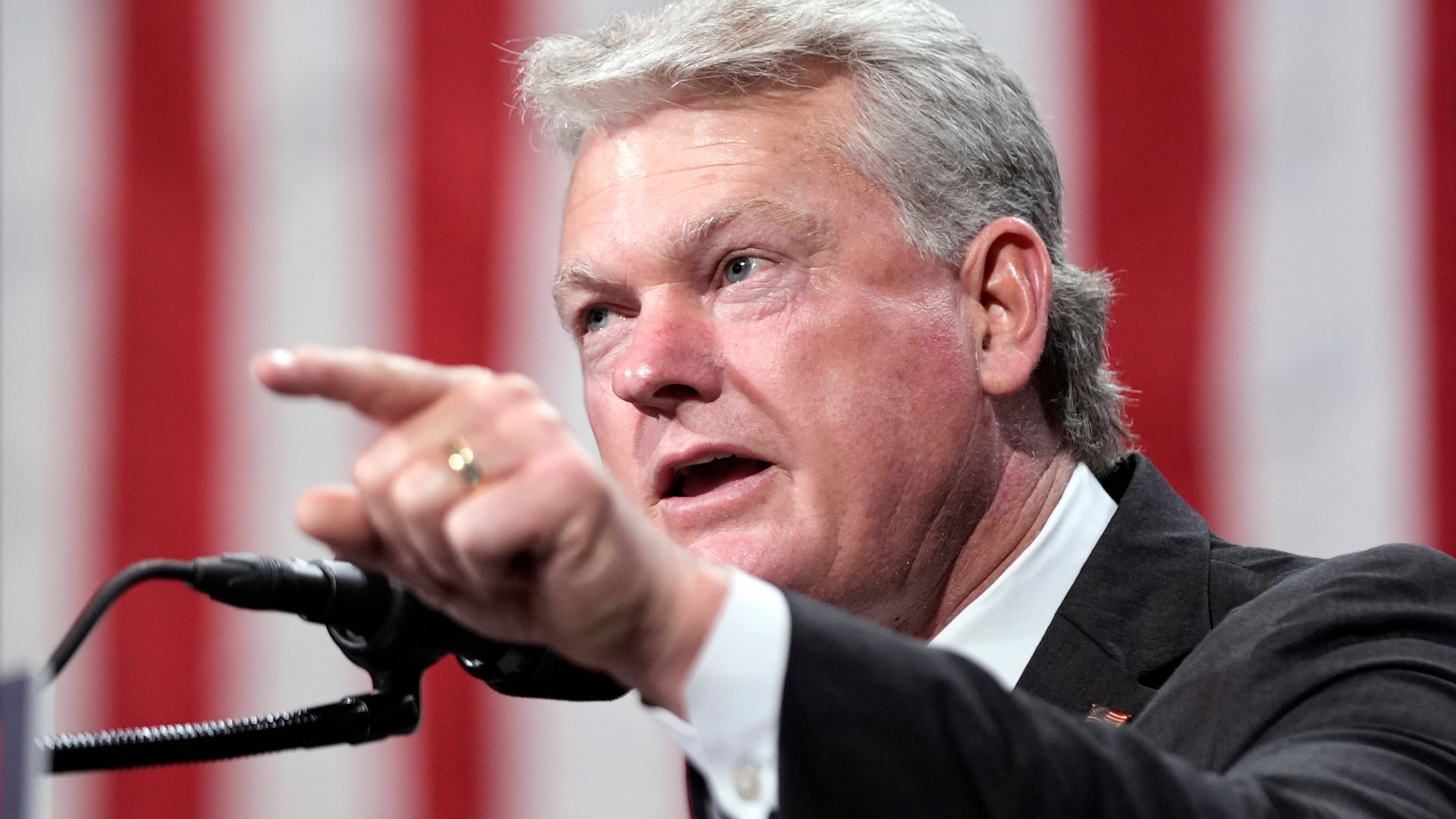 U.S. Rep. Mike Collins speaks at an Oct. 15, 2024, event at the Cobb Energy Performing Arts Centre. (Alex Brandon/AP)