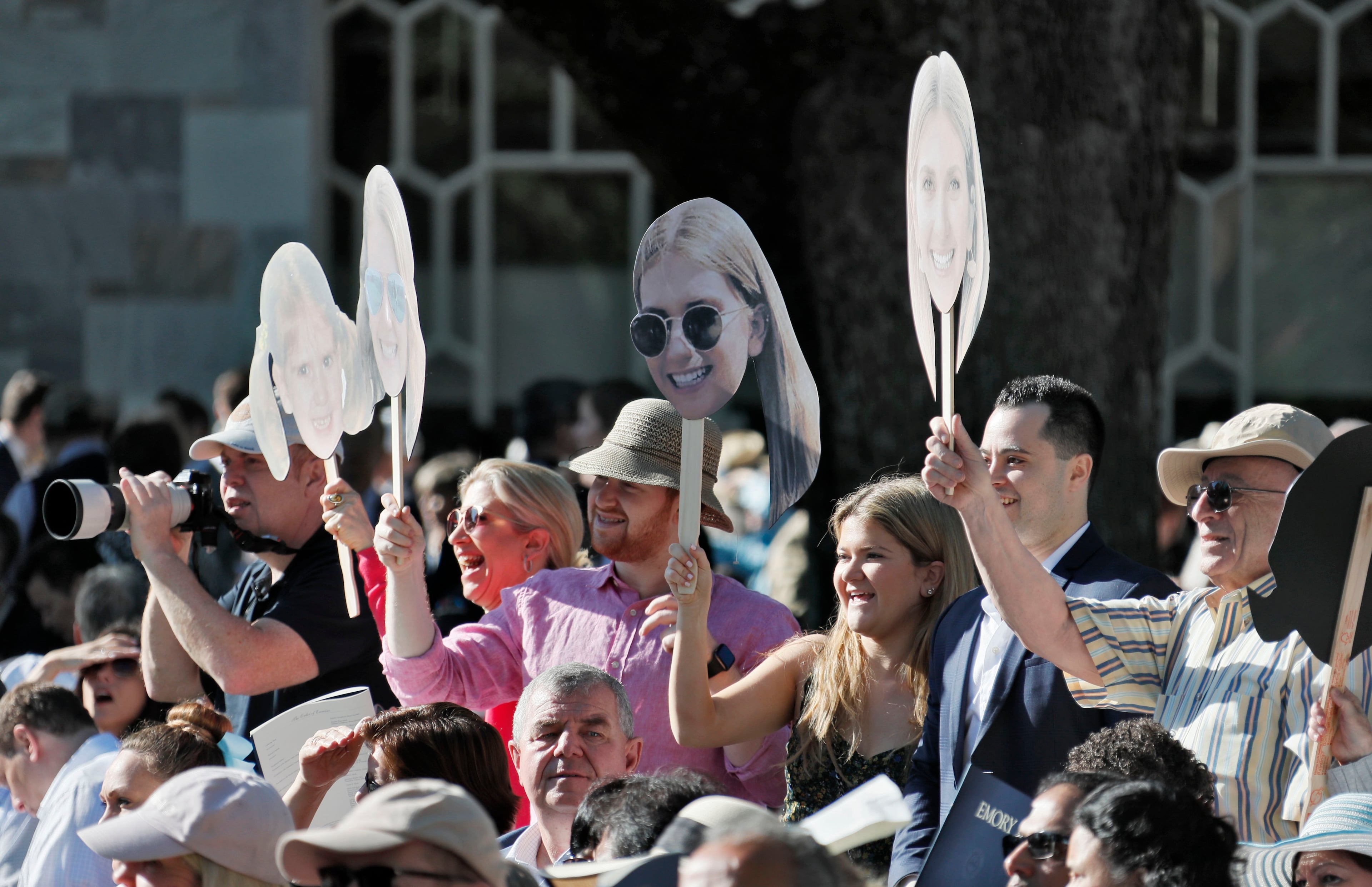 Family members try get a view of their graduates during the processional. Claire E. Sterk, the university's 20th president, presided over the 174th commencement exercises on Monday, May 13, 2019. Andrew Young, former Atlanta mayor and civil rights activist, delivered the keynote address. Bob Andres / bandres@ajc.com