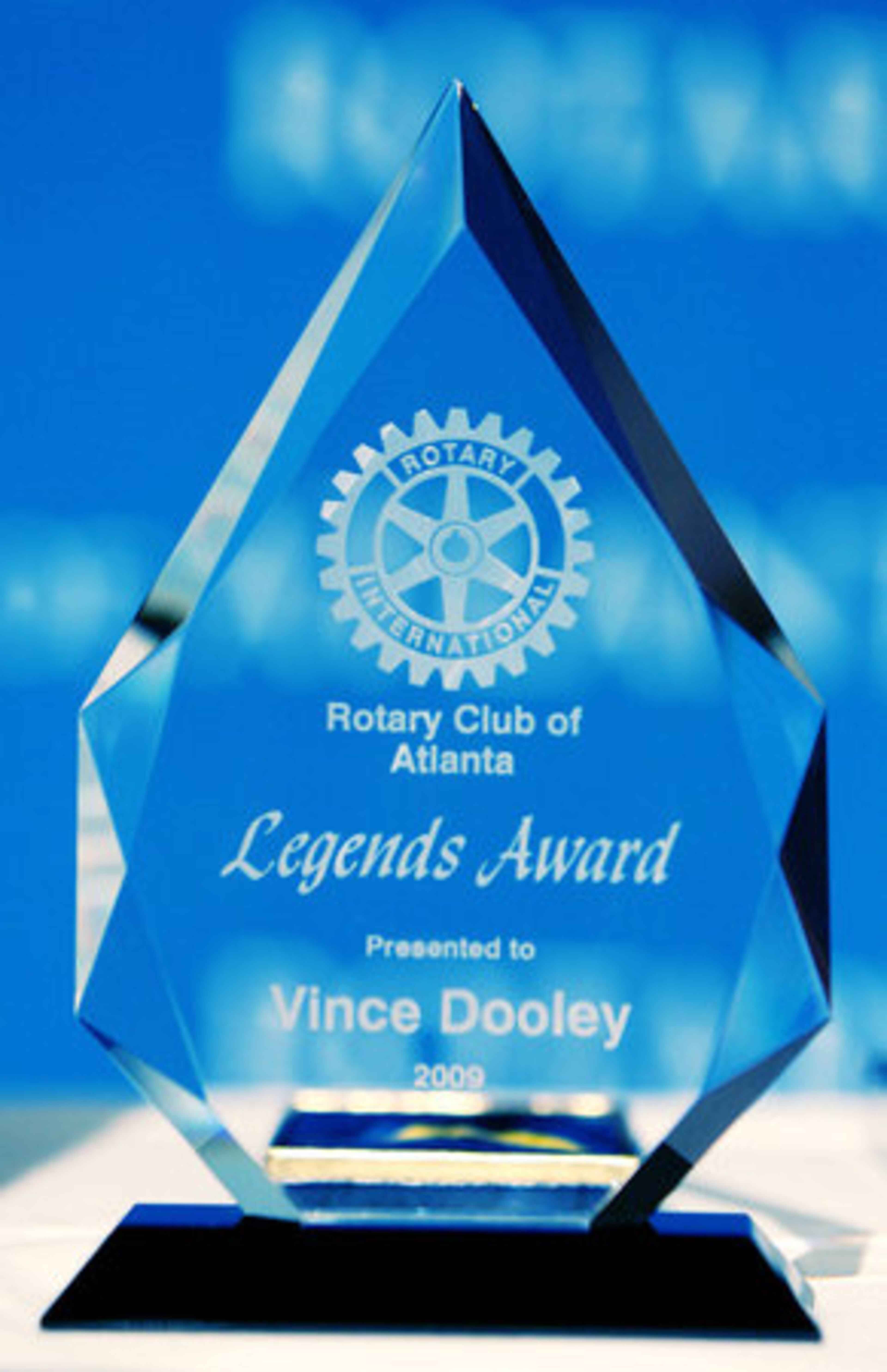The Legends Award is the Rotary's highest honor and is given to individuals who have brought honor and recognition to Atlanta and Georgia as well as their profession. Past recipients include realty mogul Tom Cousins, Augusta National's Billy Payne, Braves legend Hank Aaron, and Chick-fil-A's Truett Cathy.