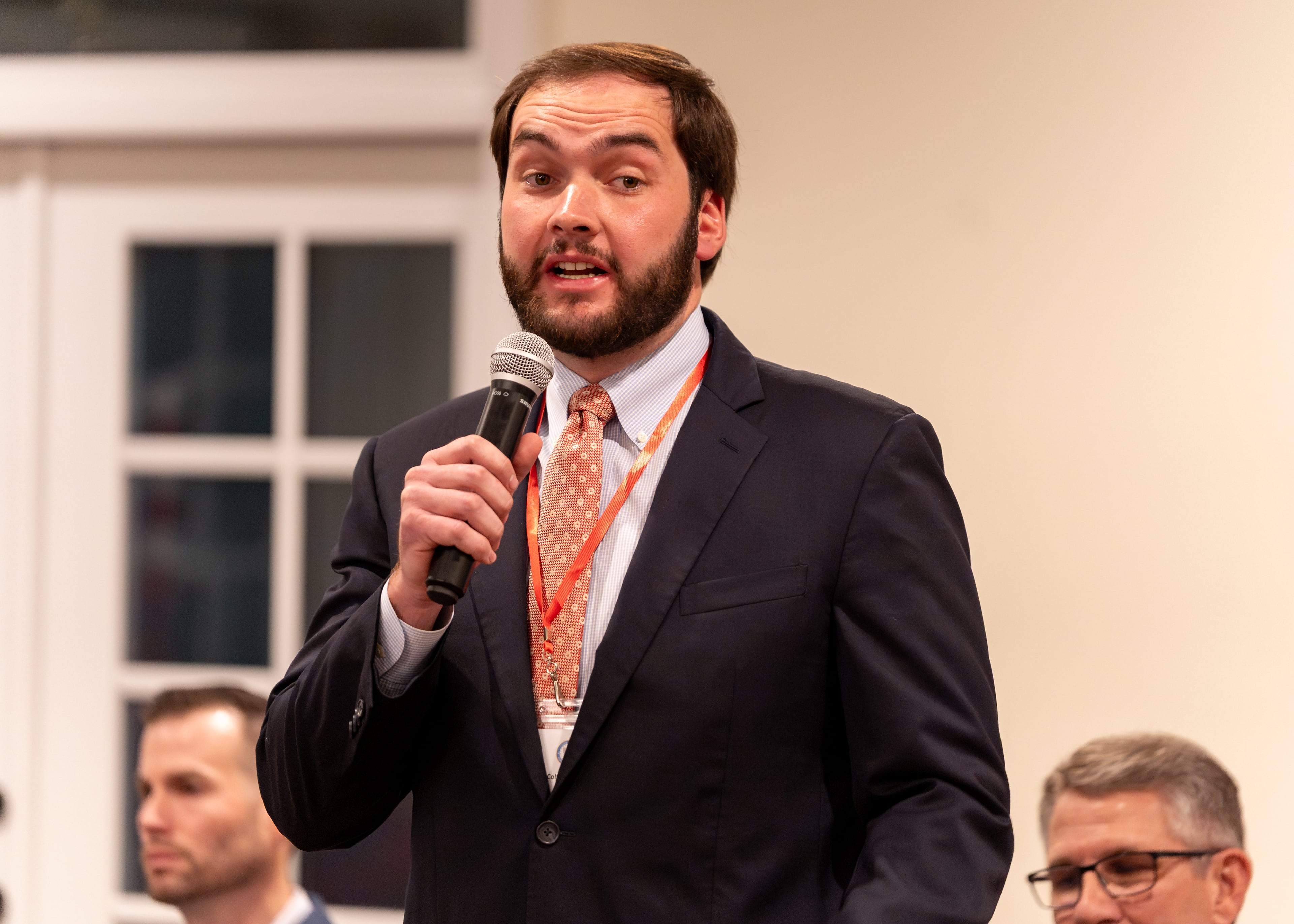 Former state Sen. Colton Moore speaks at a forum for candidates in the running for Georgia's 14th Congressional District in February. (Ben Hendren for the AJC)