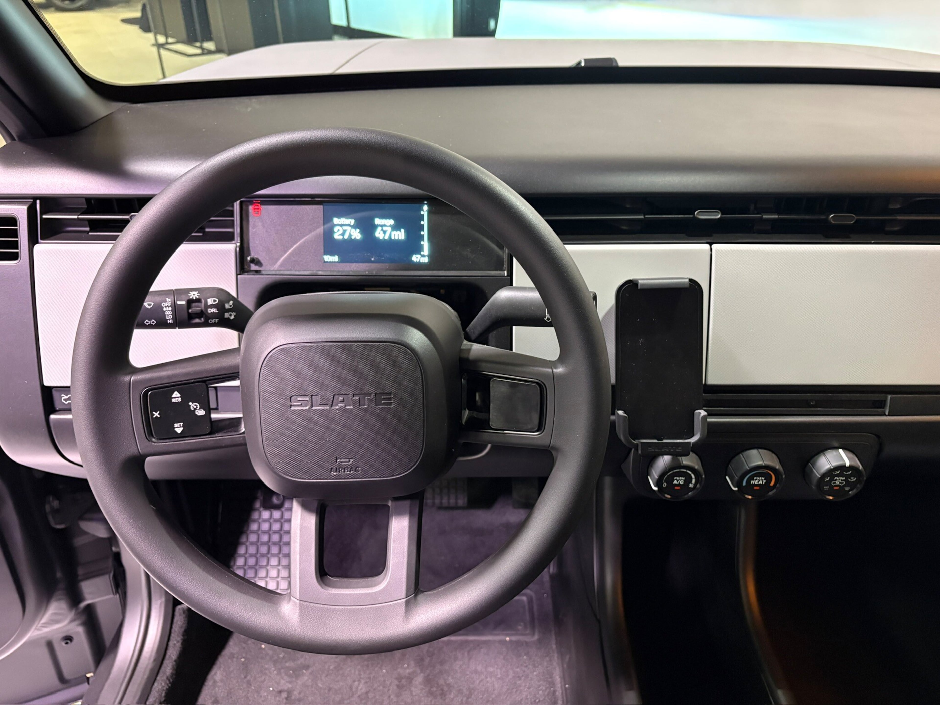 The most interesting thing that doesn’t come standard (or even optional) on the Slate Truck is an infotainment display. A radio is available, but a touchscreen isn’t. (Courtesy of Slate)