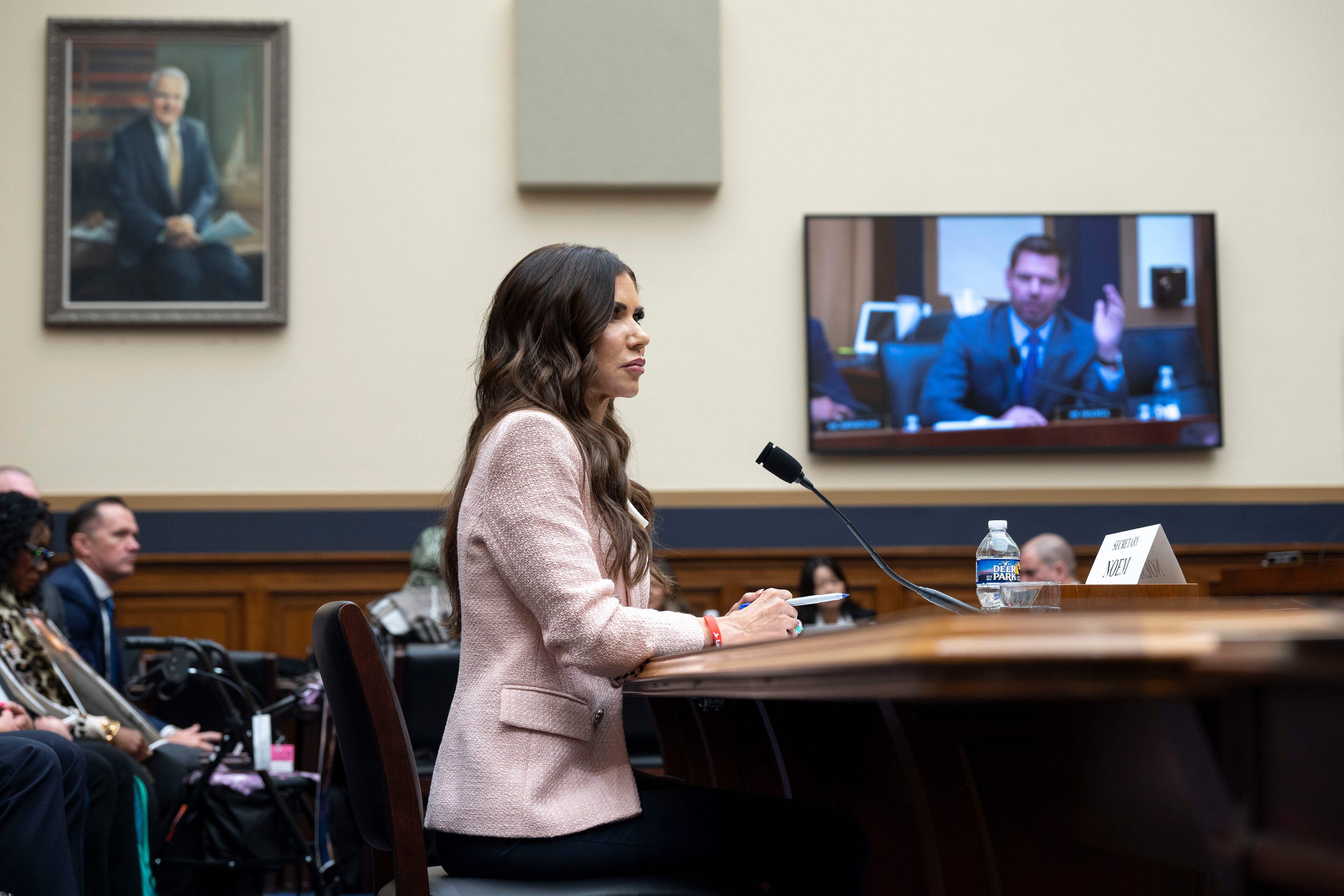 Homeland Security Secretary Kristi Noem testifies before a House Judiciary Committee hearing on oversight of the Department of Homeland Security, Wednesday, March 4, 2026, in Washington. (Kevin Wolf/AP)