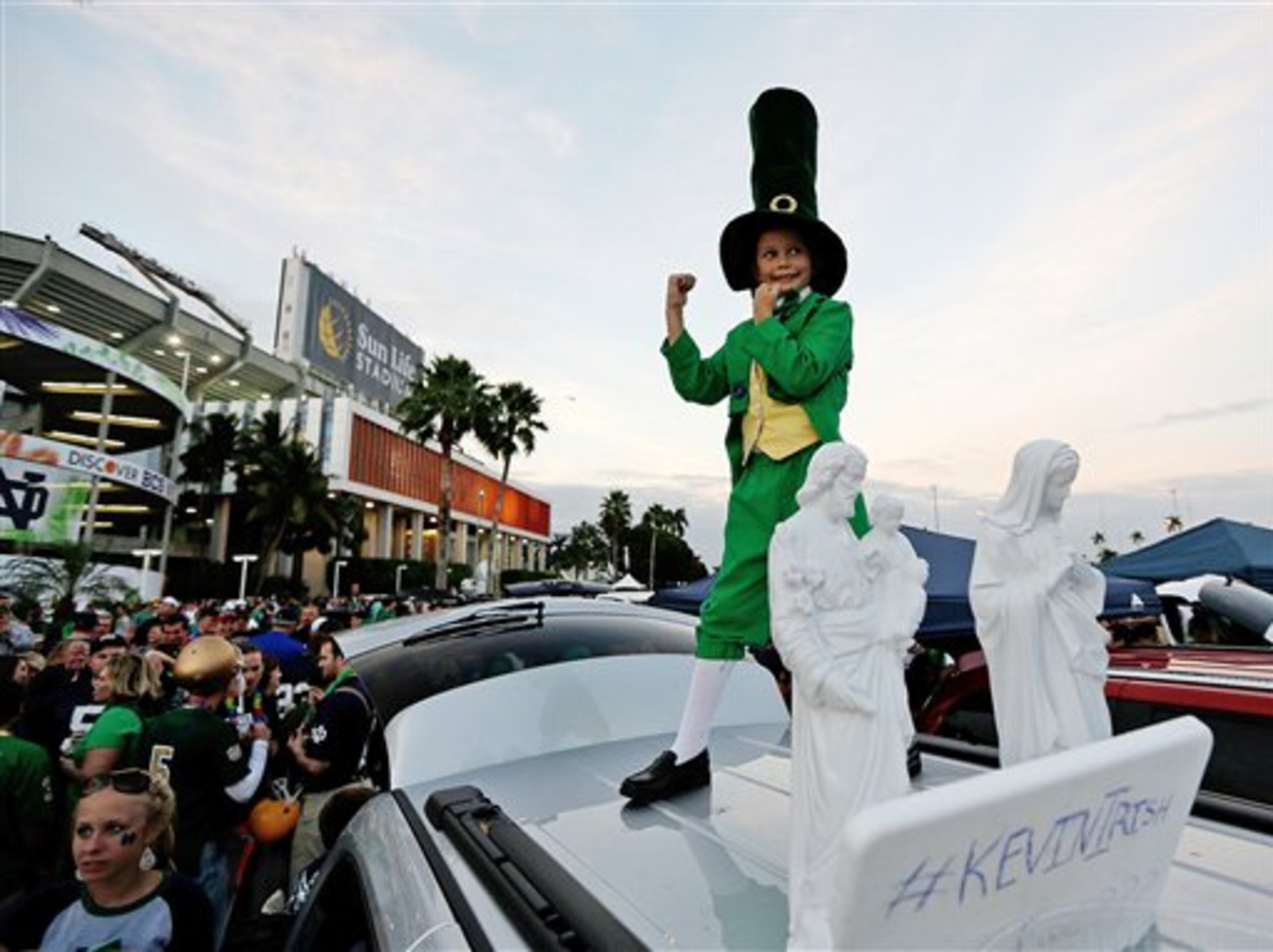 Kevin O'Sullivan is seen outside Sun Life Stadium before the BCS National Championship college football game between the Alabama and the Notre Dame Monday, Jan. 7, 2013, in Miami. (AP Photo/David J. Phillip)