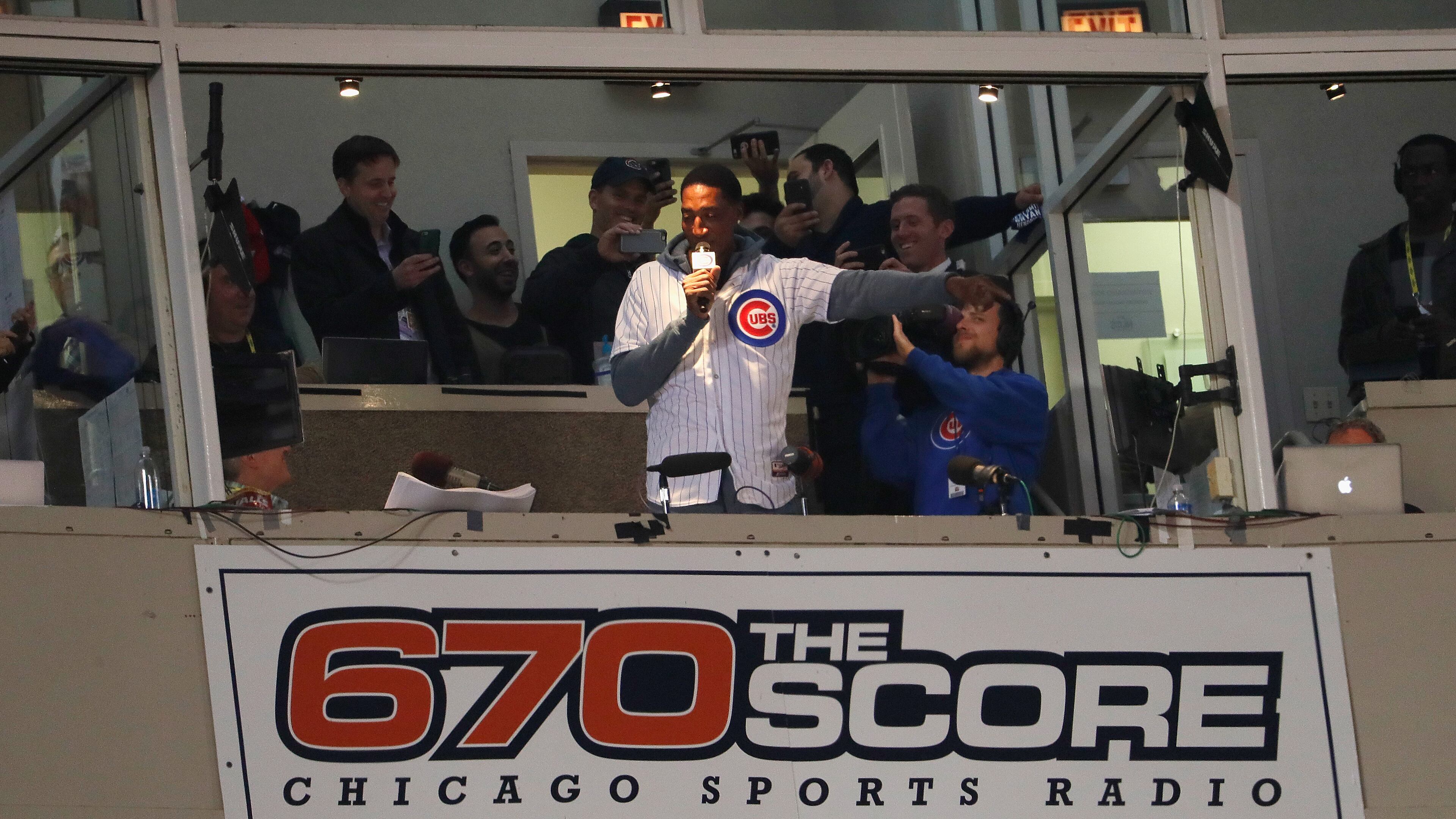 CHICAGO, IL - OCTOBER 22: Former Chicago Bulls player Scottie Pippen performs "Take Me Out to the Ball Game" during game six of the National League Championship Series between the Chicago Cubs and the Los Angeles Dodgers at Wrigley Field on October 22, 2016 in Chicago, Illinois. (Photo by Jamie Squire/Getty Images)