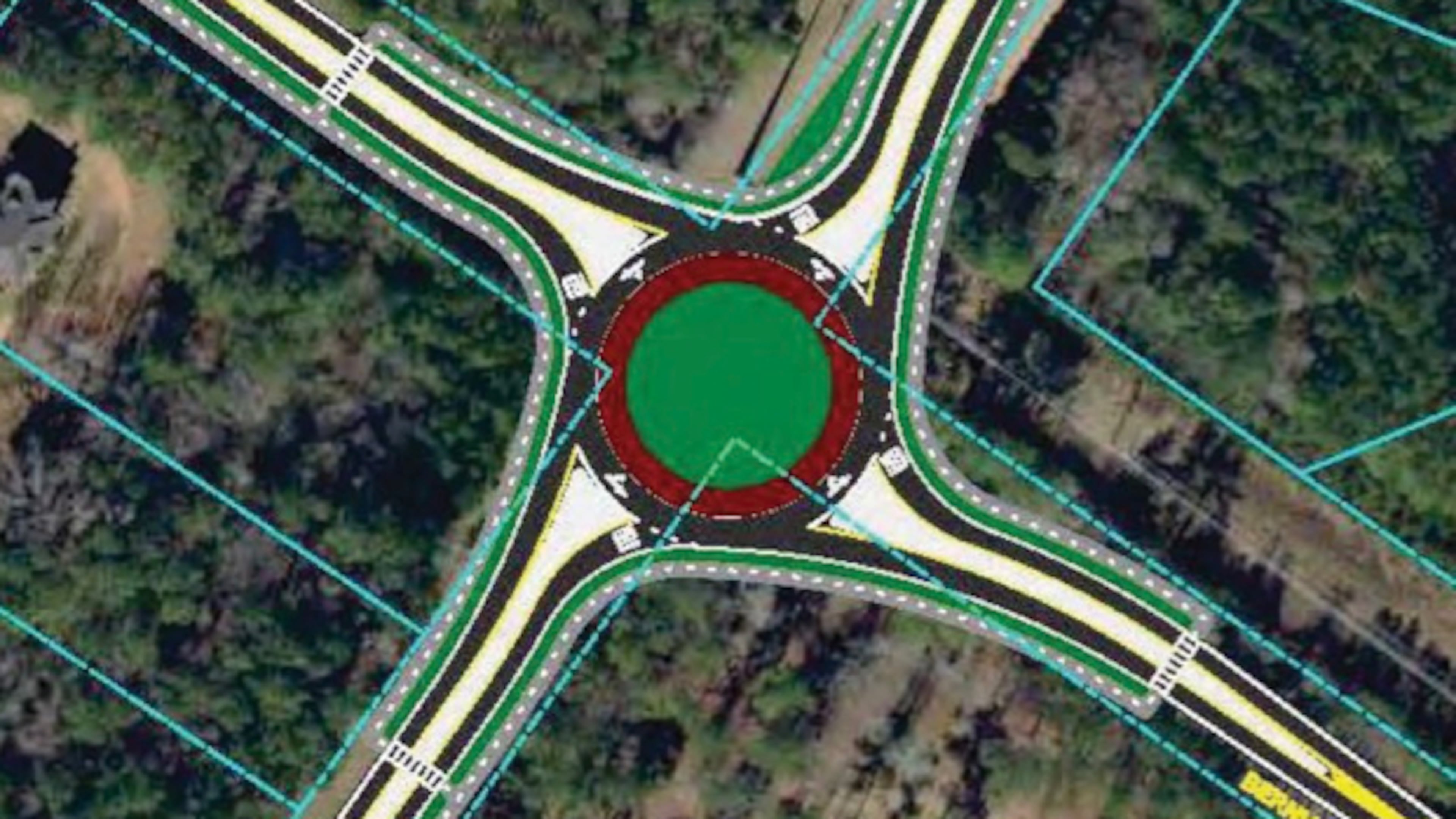 A roundabout planned for the intersection of Redwine Road and Peachtree Parkway/Bernhard Road is meant to relieve frequent backups and improve flow. Courtesy Fayette County