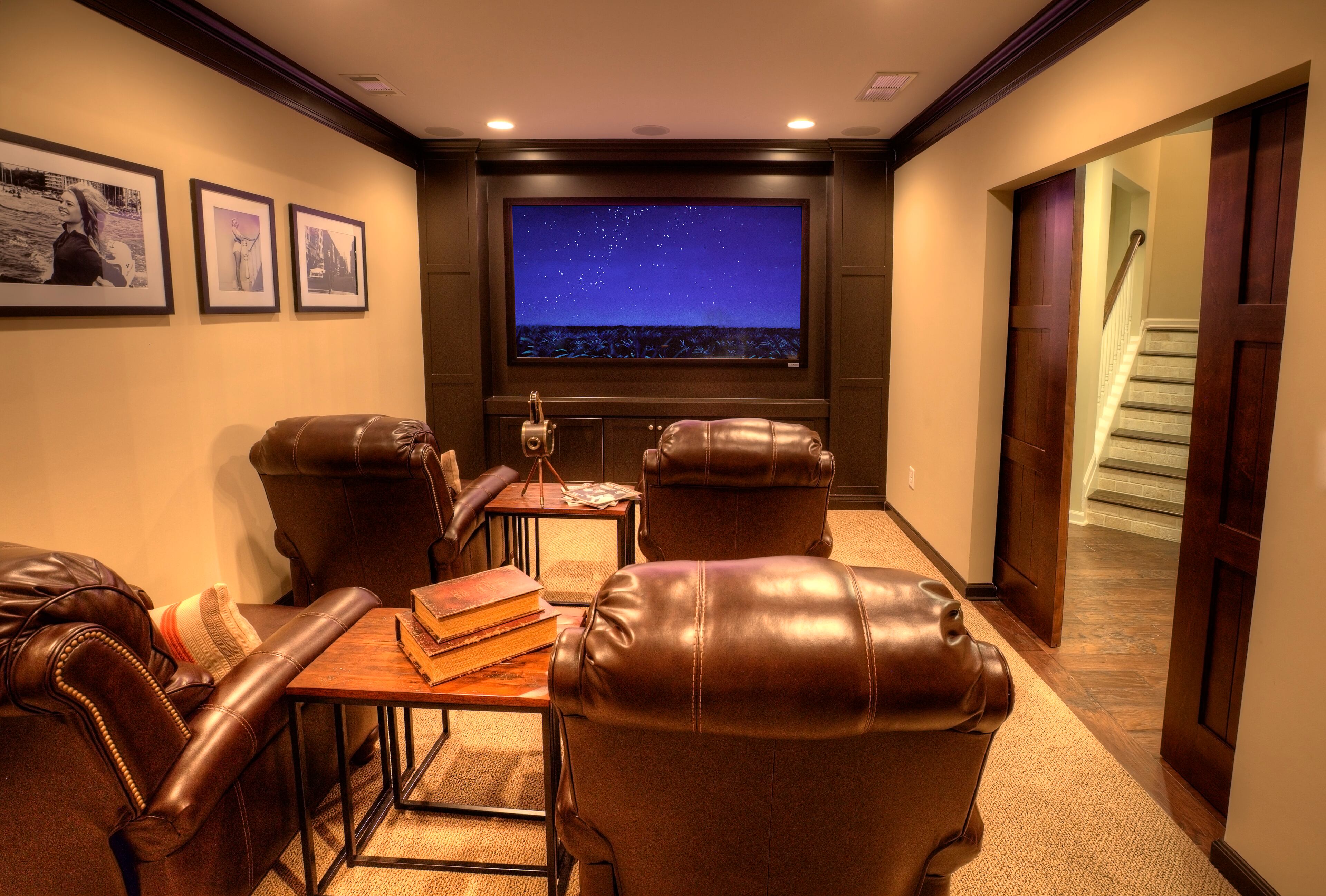 Space in an unfinished basement can be turned into a home theater or media room.