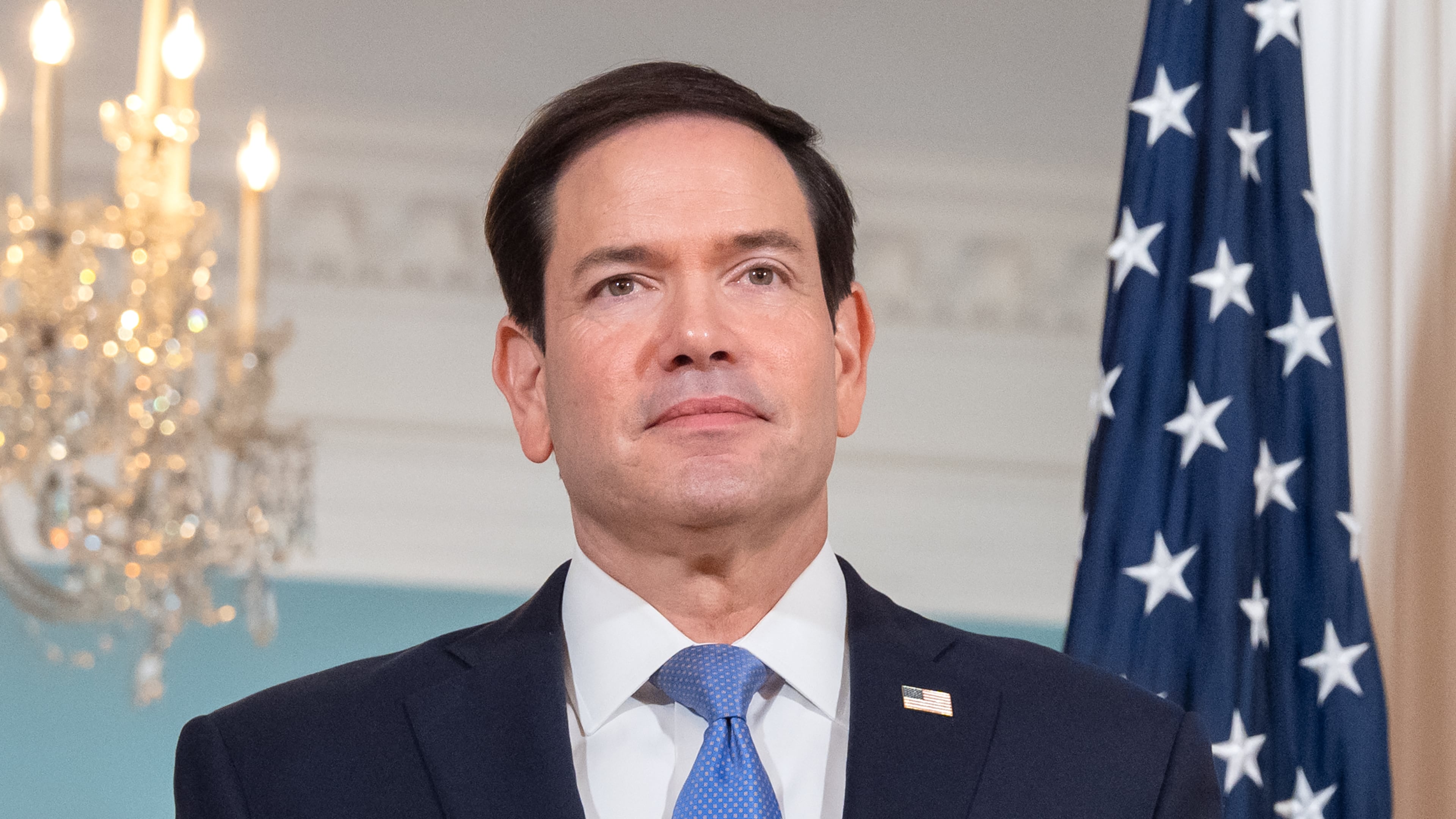 Secretary of State Marco Rubio stands with Costa Rica's Foreign Minister Manuel Tovar Rivera, not shown, at the State Department, Wednesday, Sept. 16, 2026, in Washington. (AP Photo/Mark Schiefelbein)