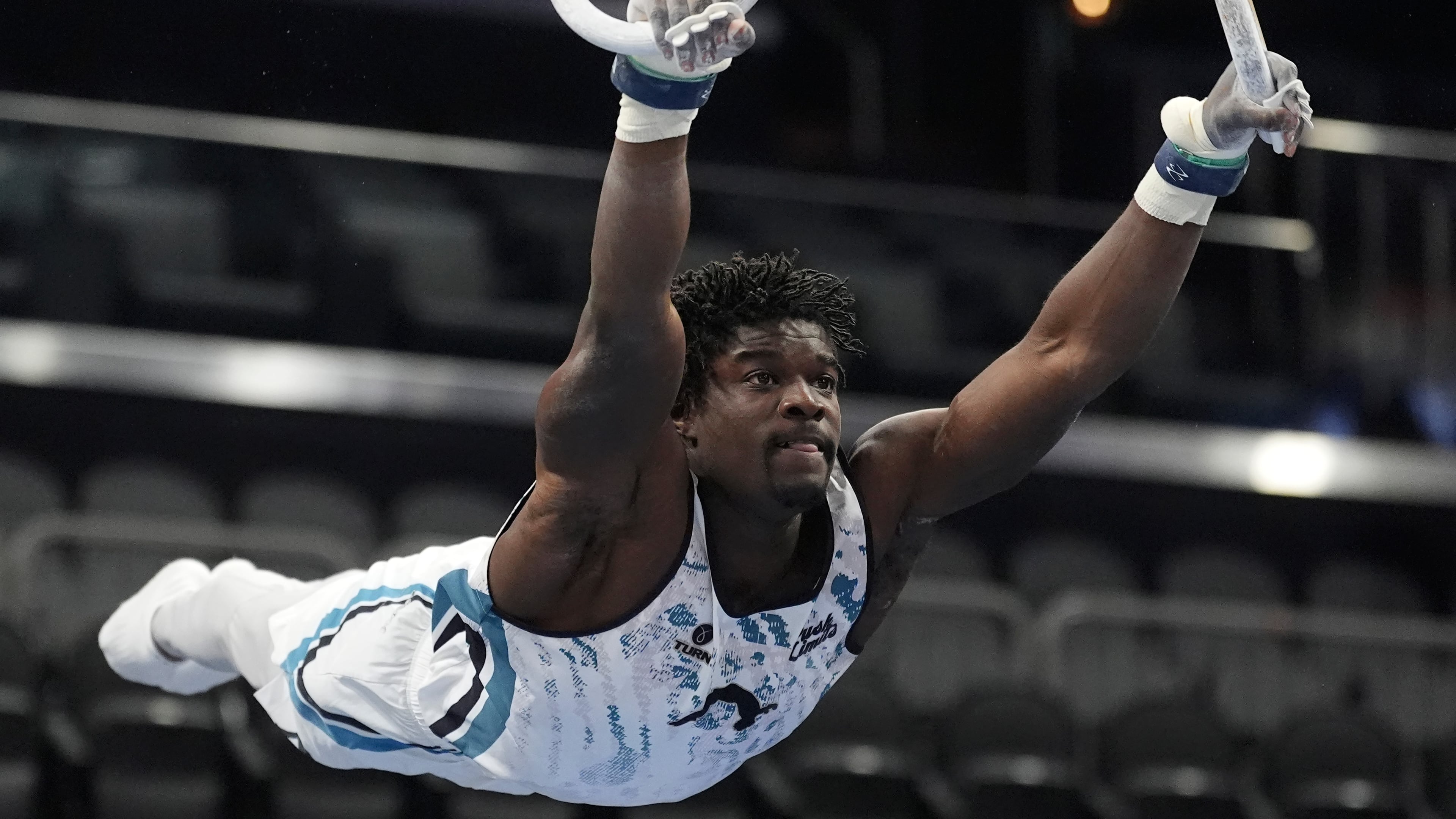 Fred Richard competes in the men's rings event during the U.S. Gymnastics Championships, Thursday, Aug. 6, 2026, in Phoenix. (AP Photo/Ross D. Franklin)