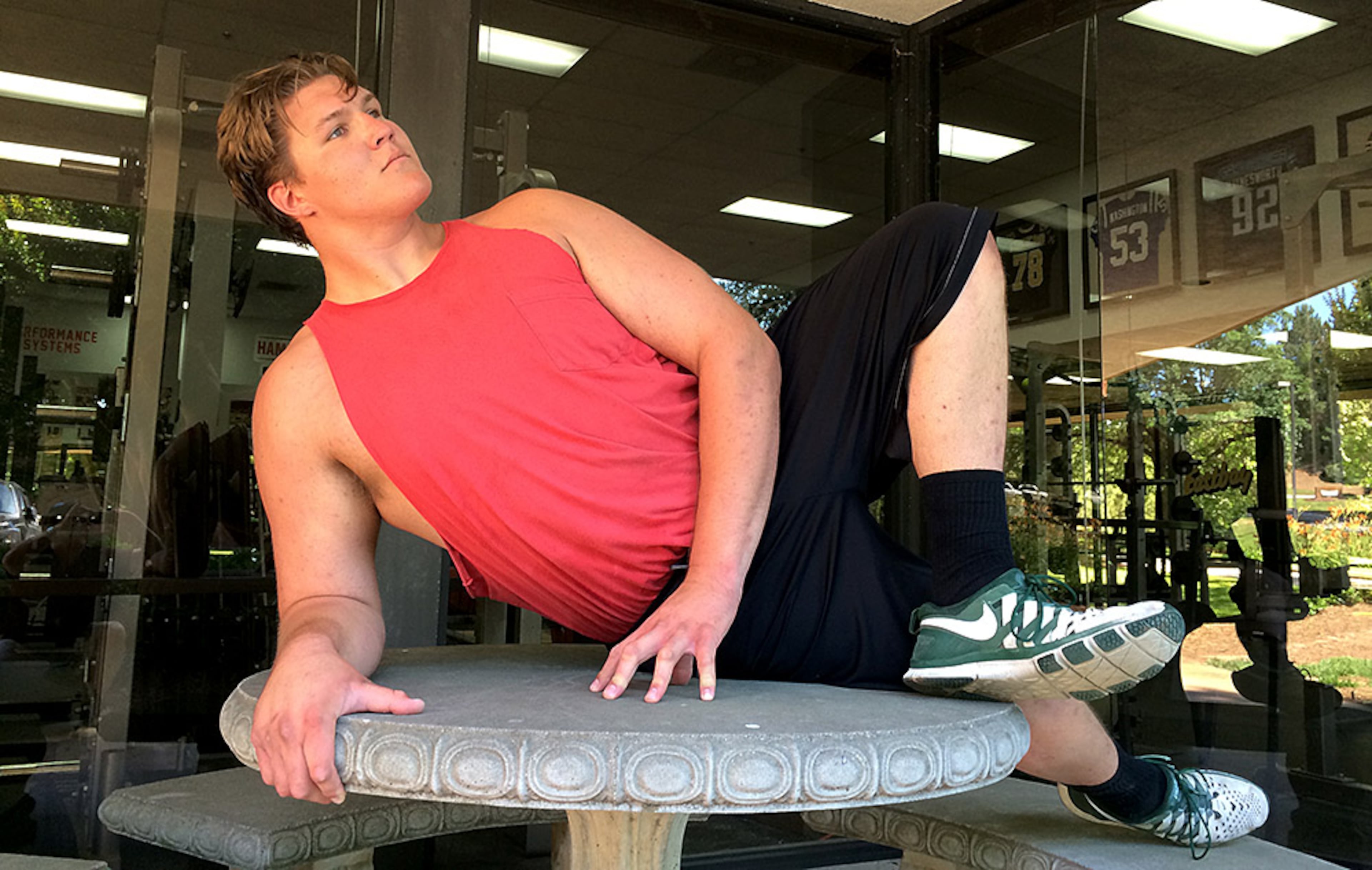 Sam Madden packs a lot of personality into his 6-foot-6, 330-pound frame. Asked to sit for a portrait for his "Next Generation" profile, this is the pose he struck.