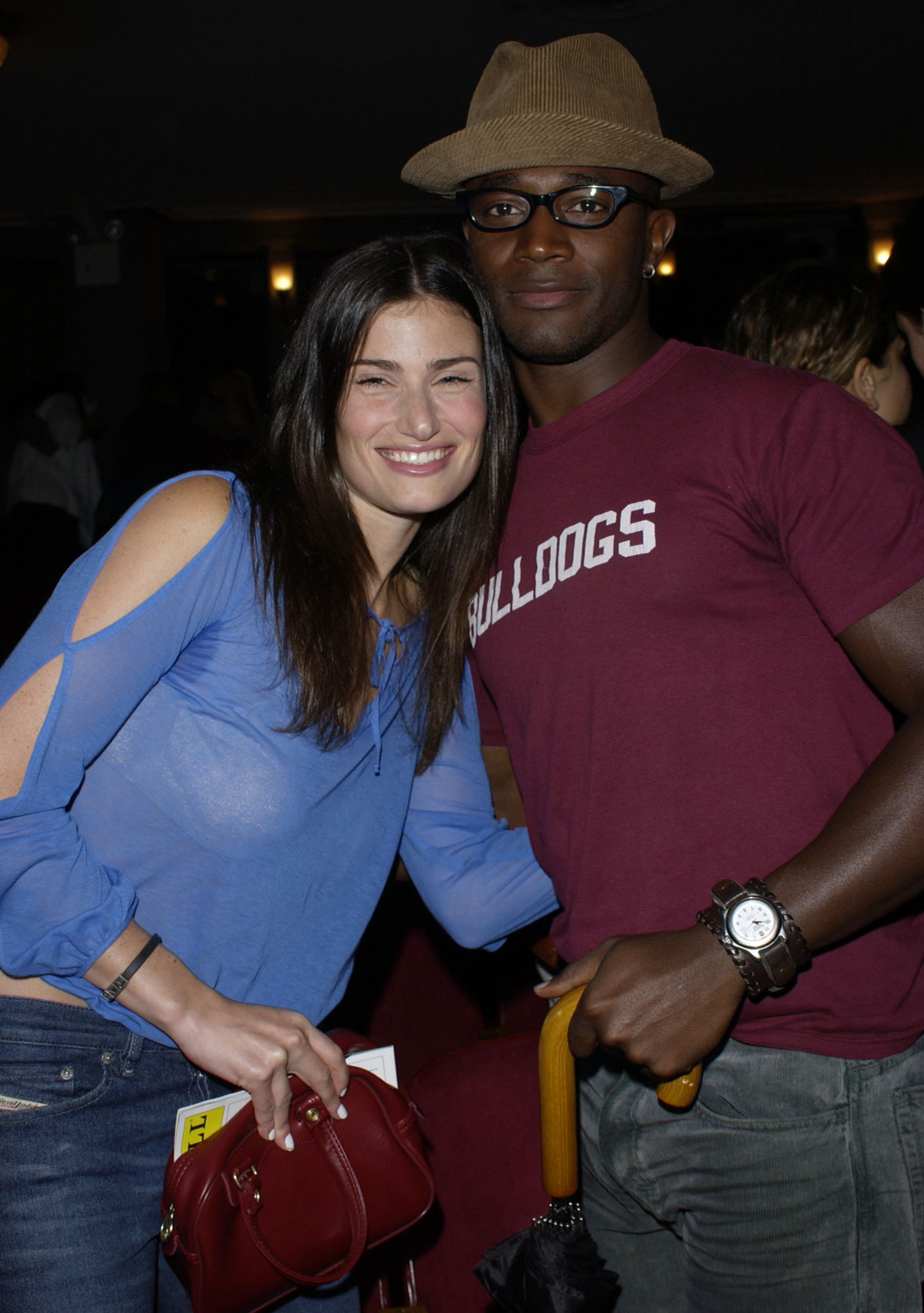 NEW YORK- AUGUST 28: Taye Diggs and Idina Menzel attend the opening night of the Broadway musical Rent which stars Joey Fatone of N'SYNC on August 28, 2002 in New York City, New York. (Photo by Edwine Seymour/Getty Images)
