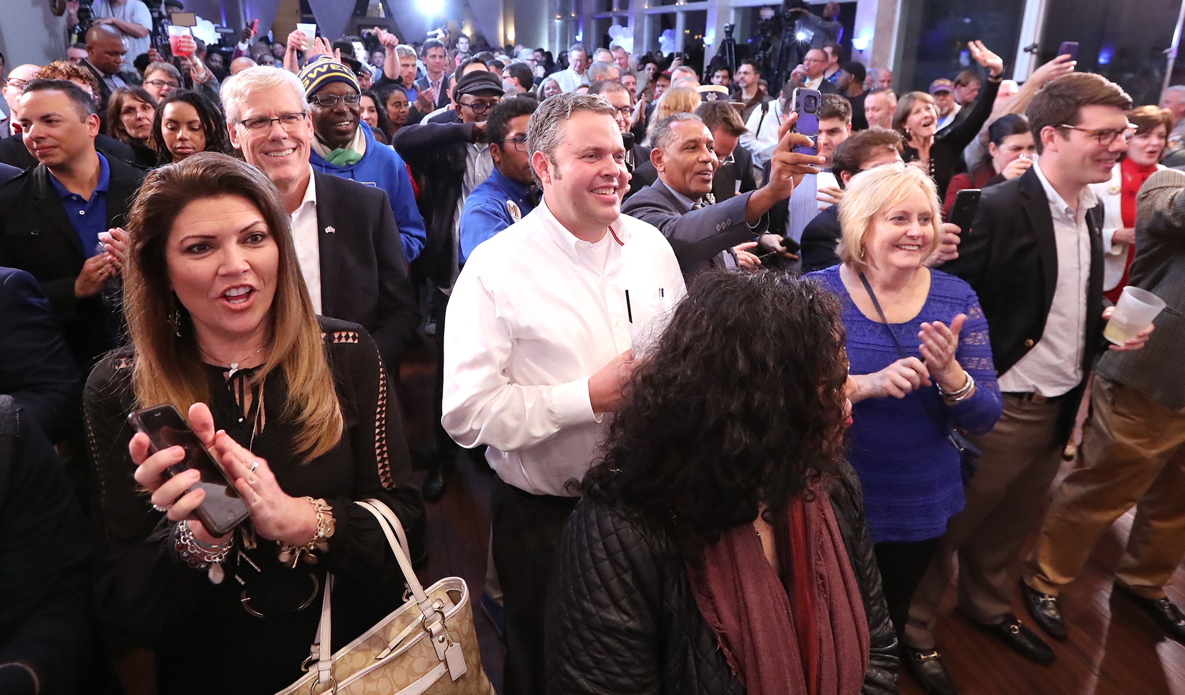 December 5, 2017 Atlanta: Mary Norwood supporters fill the room and are encouraged by early results at her election night party at the Park Tavern in the Atlanta mayoral runoff on Tuesday, December 5, 2017, in Atlanta. Curtis Compton/ccompton@ajc.com