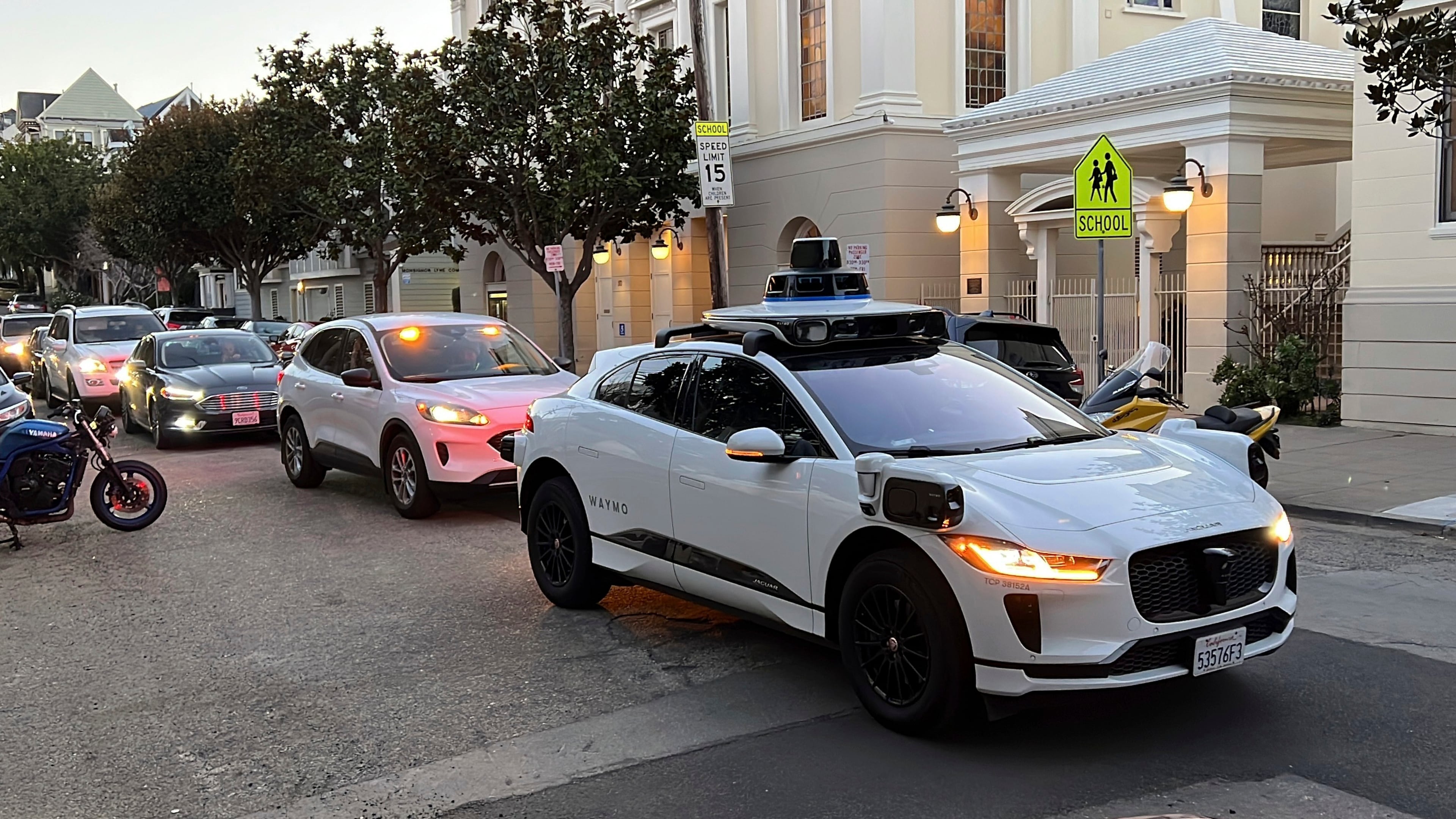FILE - A Waymo driverless taxi stops on a street in San Francisco on Feb. 15, 2023. (AP Photo/Terry Chea, File)