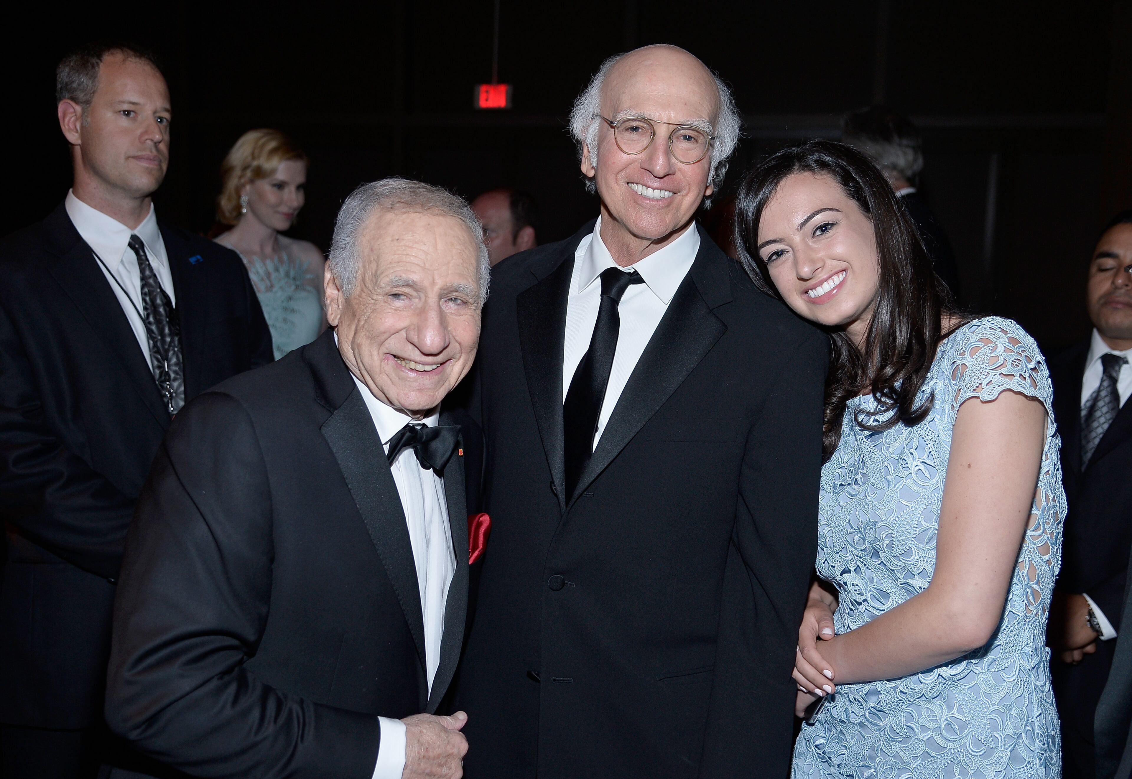 (L-R) Honoree Mel Brooks, Larry David, and daughter Cazzie David attend the 41st AFI Life Achievement Award Honoring Mel Brooks after party at Dolby Theatre on June 6, 2013 in Hollywood, California.