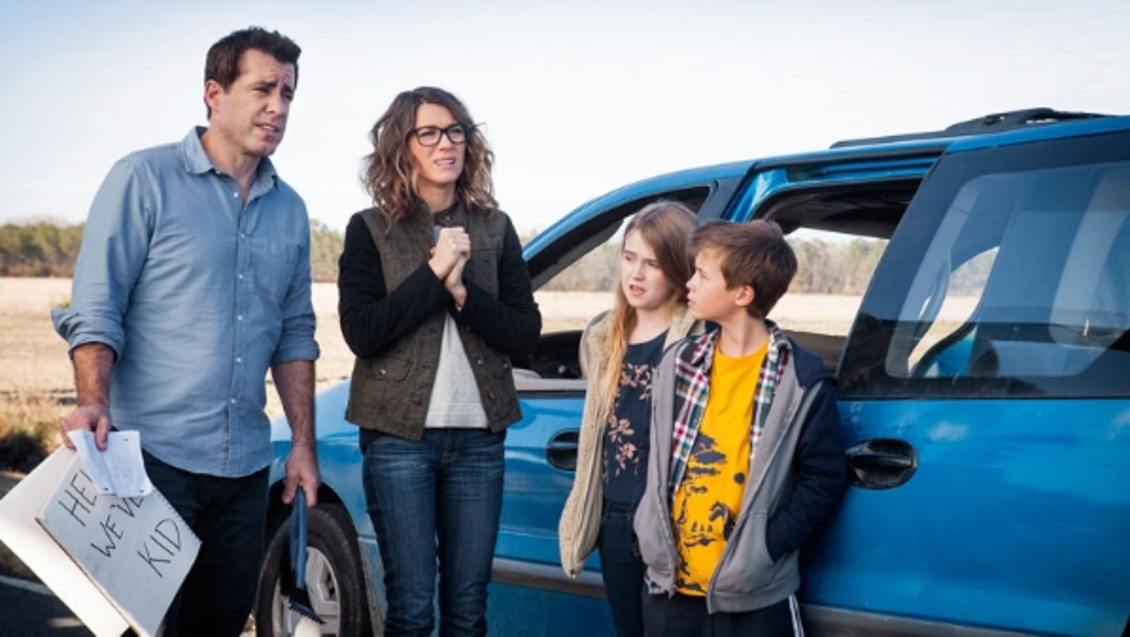 The cast of TBS's "The Detour" (L-R): Jason Jones, Natalie Zea, Ashley Gerasimovich and Liam Carroll. CREDIT: TBS