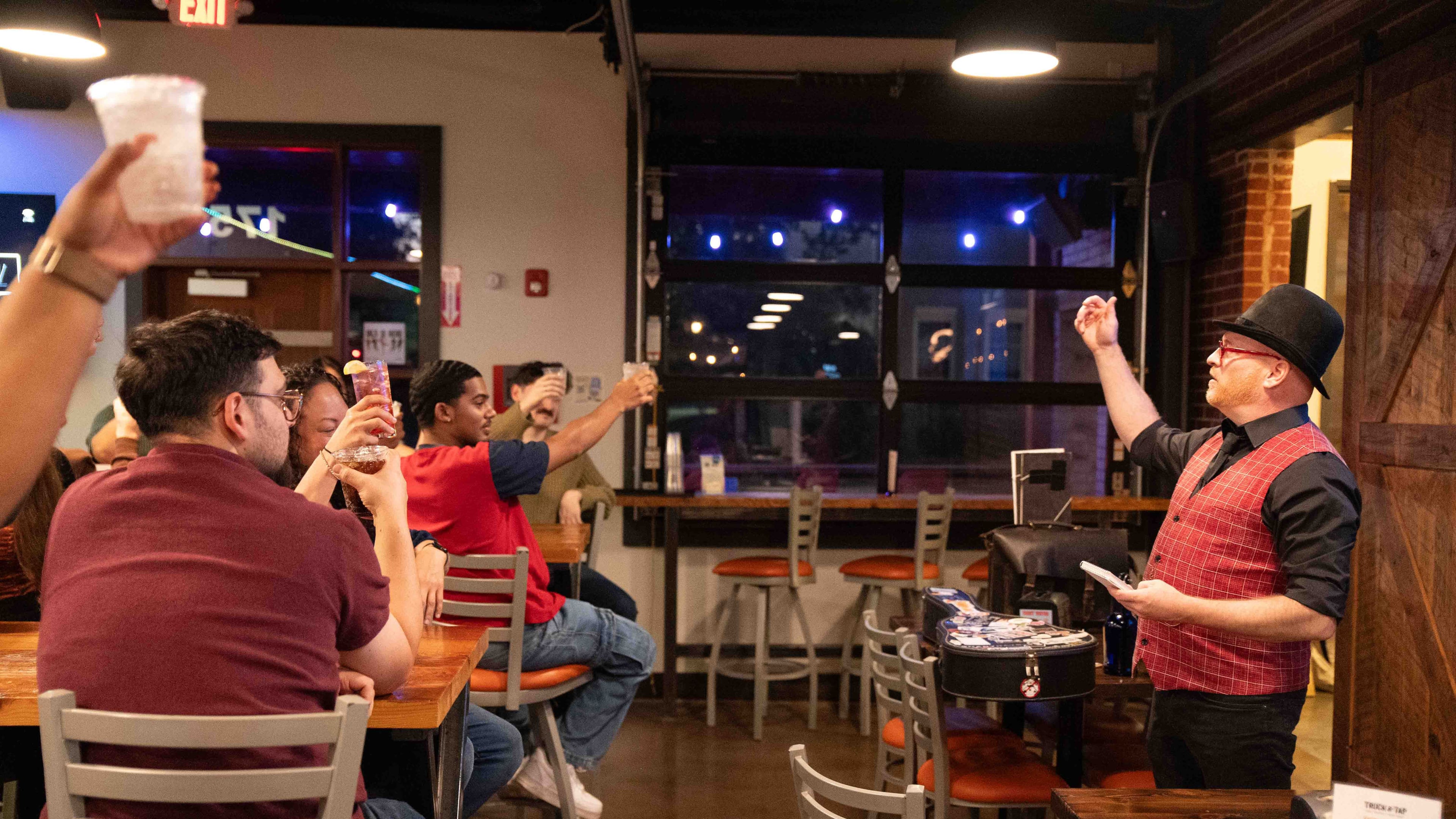 Listen to spooky stories and enjoy some beer during this Brews & Boos Pub Crawl in historic Lawrenceville Square. (Courtesy of Aurora Theatre)