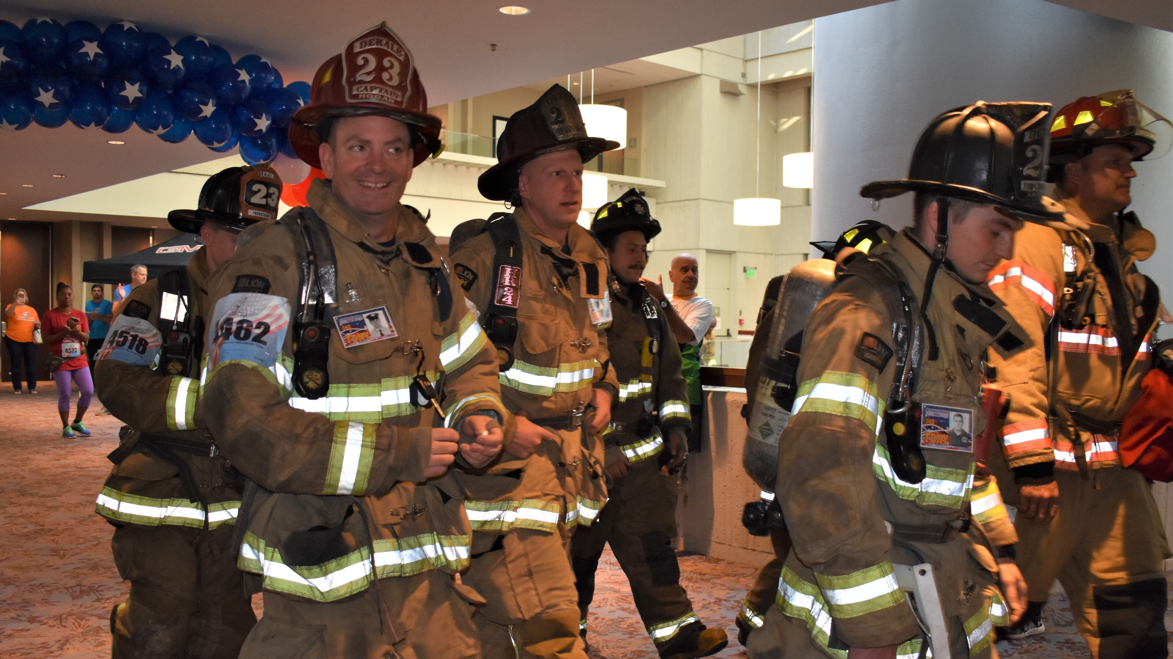 The firefighters wore their full gear during the climb to the top of the tallest hotel in the Southeast.