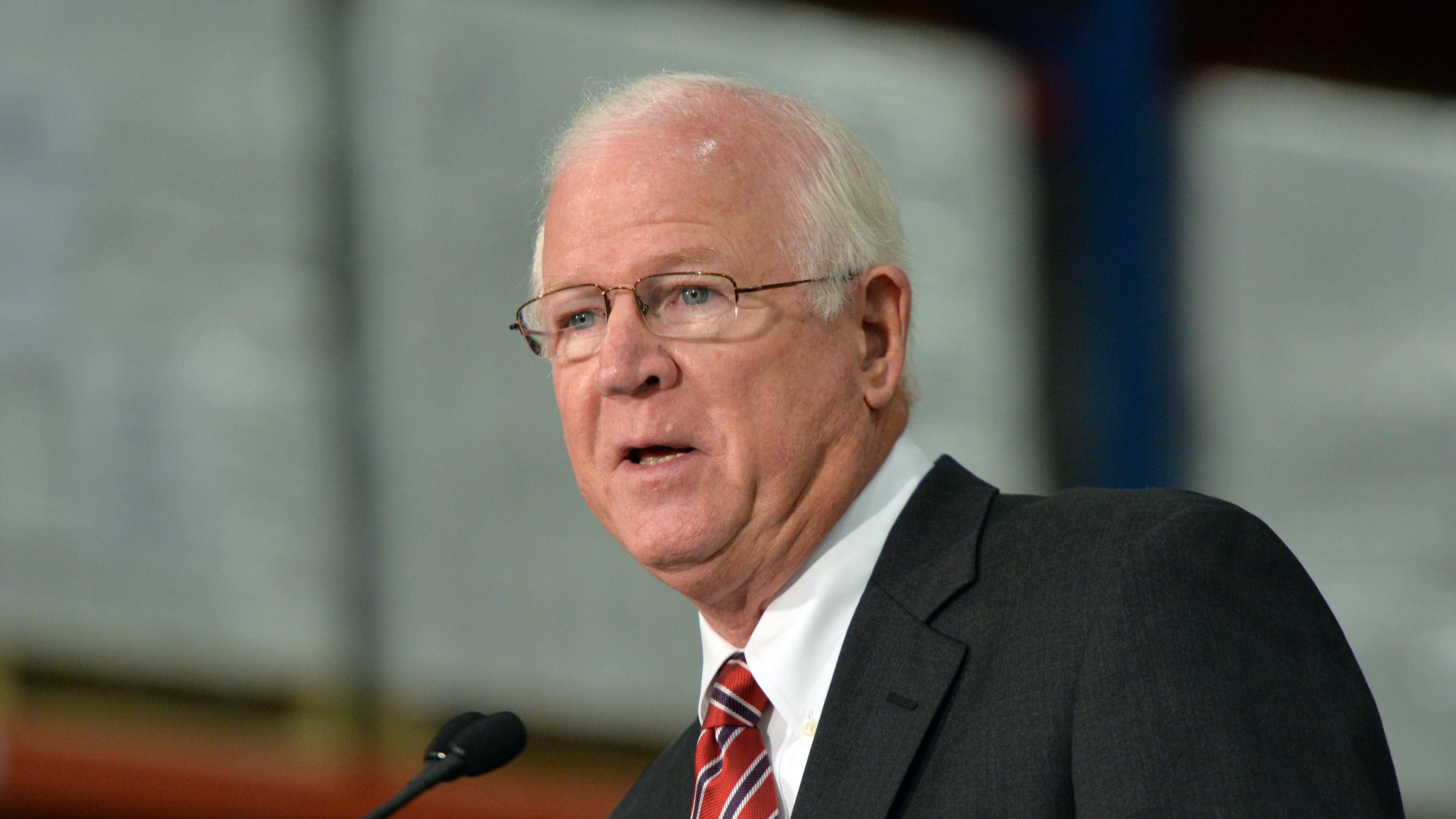 Senator Saxby Chambliss speaks in Locust Grove on October 8, 2014.