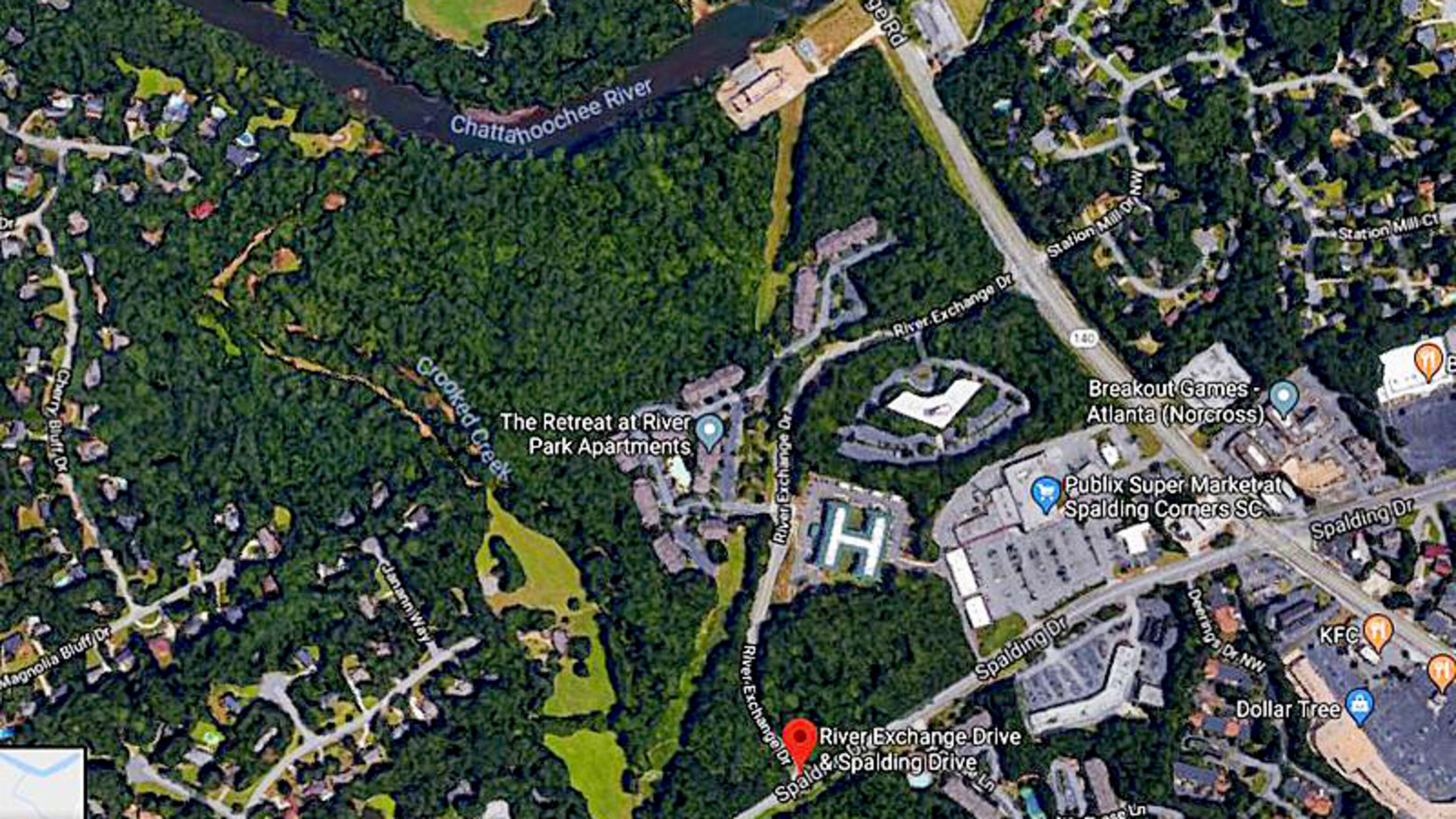 Crooked Creek Trail will run from River Exchange Drive, along its namesake creek, to the Chattahoochee River in Sandy Springs. The City Council has awarded a $157,247 contract to build the trail. GOOGLE MAPS