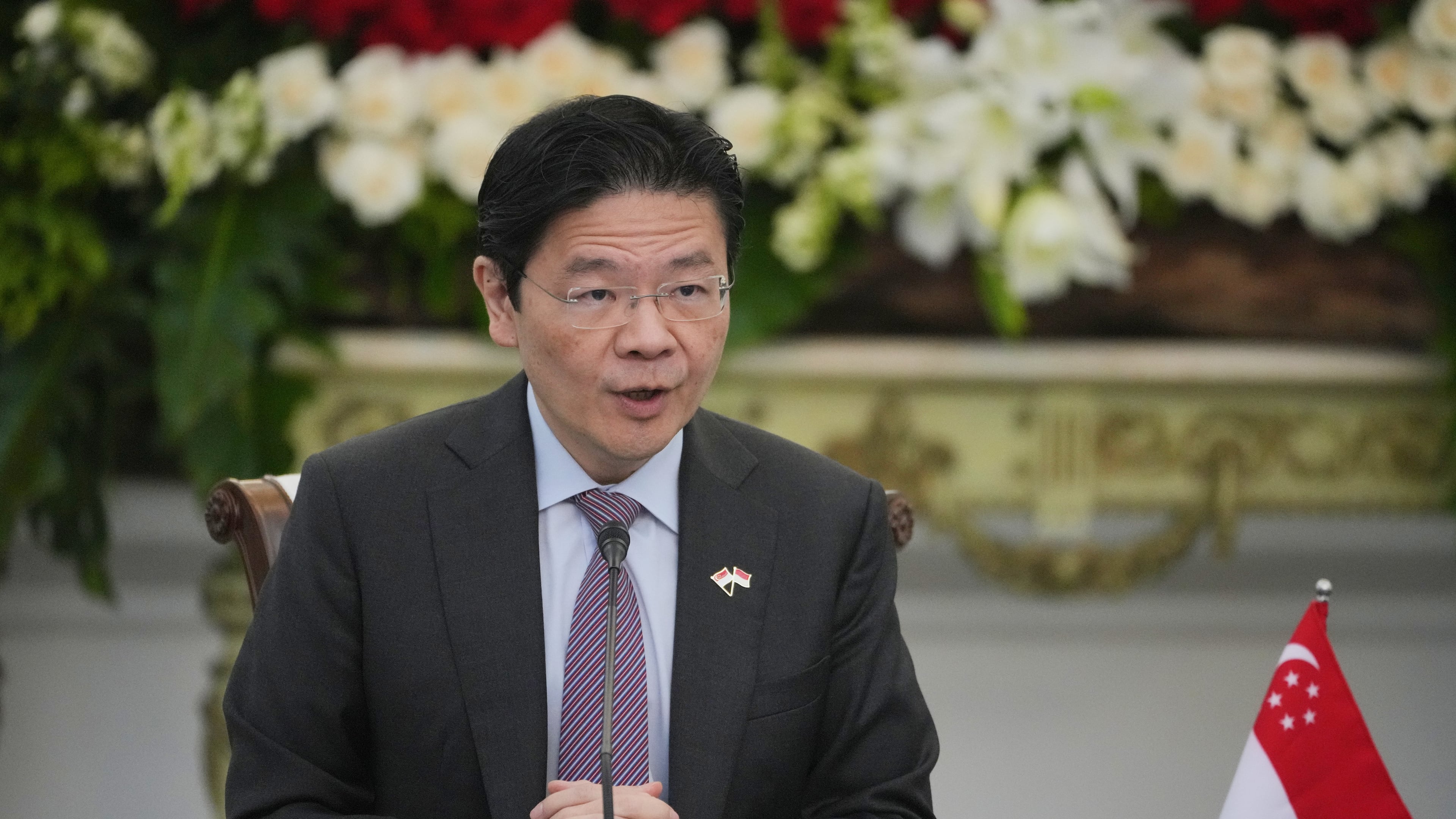 FILE - Singapore's Prime Minister Lawrence Wong speaks during a press conference in Jakarta, Indonesia, Monday, July 6, 2026. (AP Photo/Achmad Ibrahim, File)