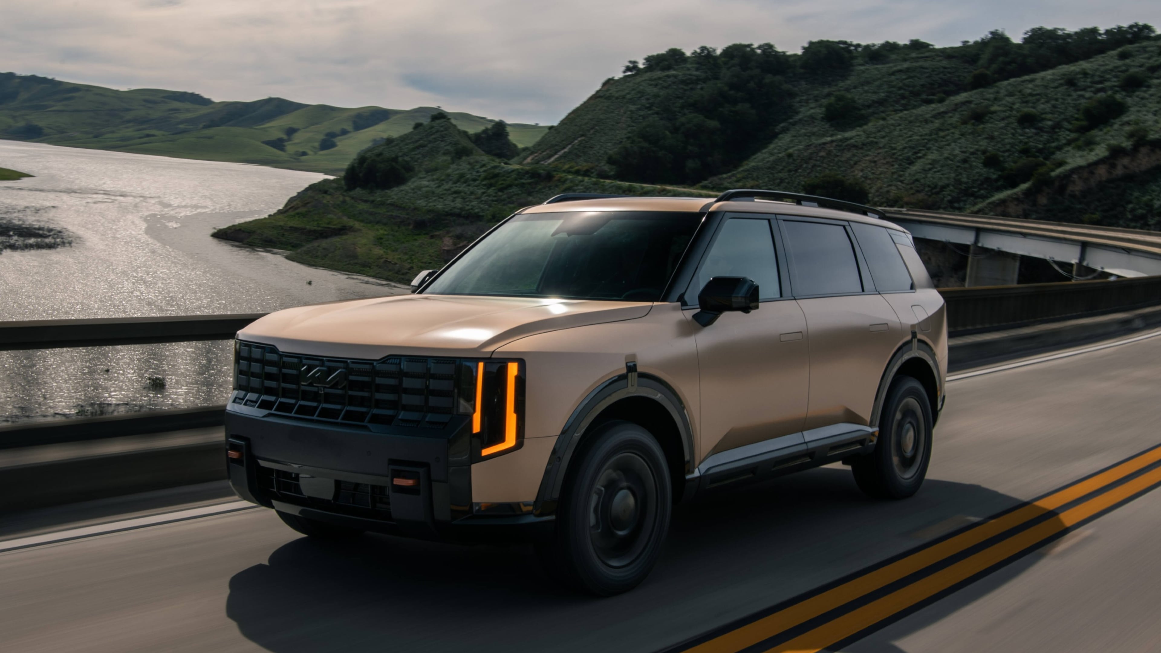 This photo provided by Kia shows the 2027 Telluride three-row SUV. The redesigned Telluride boasts plenty of style, loads of features, and a strong turbocharged engine. (Courtesy of Kia America via AP)