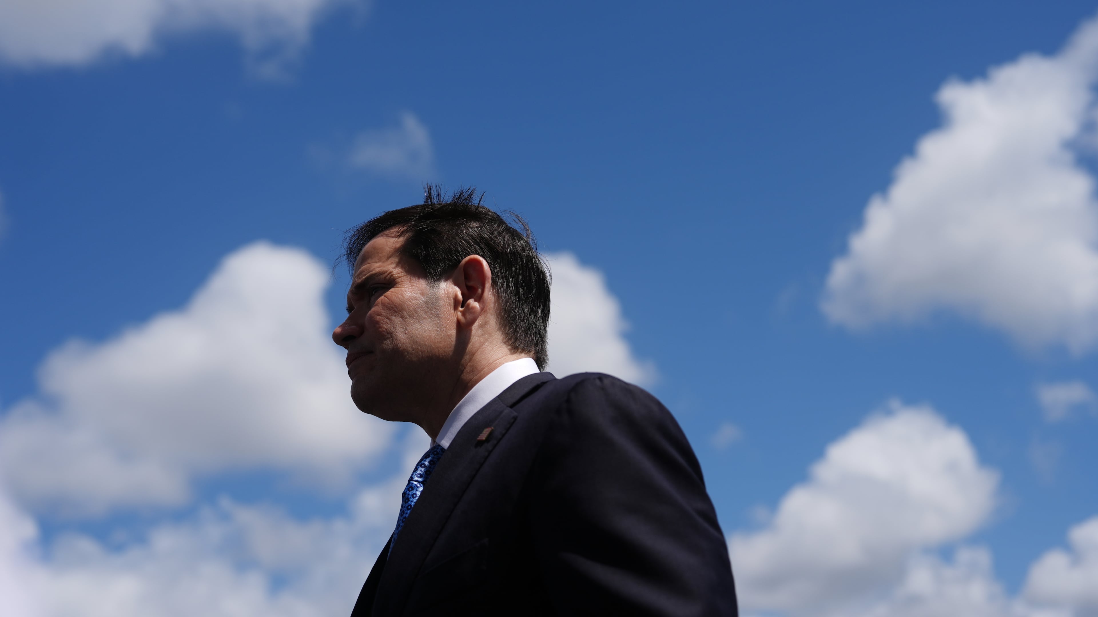 Secretary of State Marco Rubio speaks to the press before boarding his plane at Homestead Air Reserve Base, Thursday, May 21, 2026. Rubio is traveling to a NATO foreign ministers meeting in Sweden. (AP Photo/Julia Demaree Nikhinson, Pool)