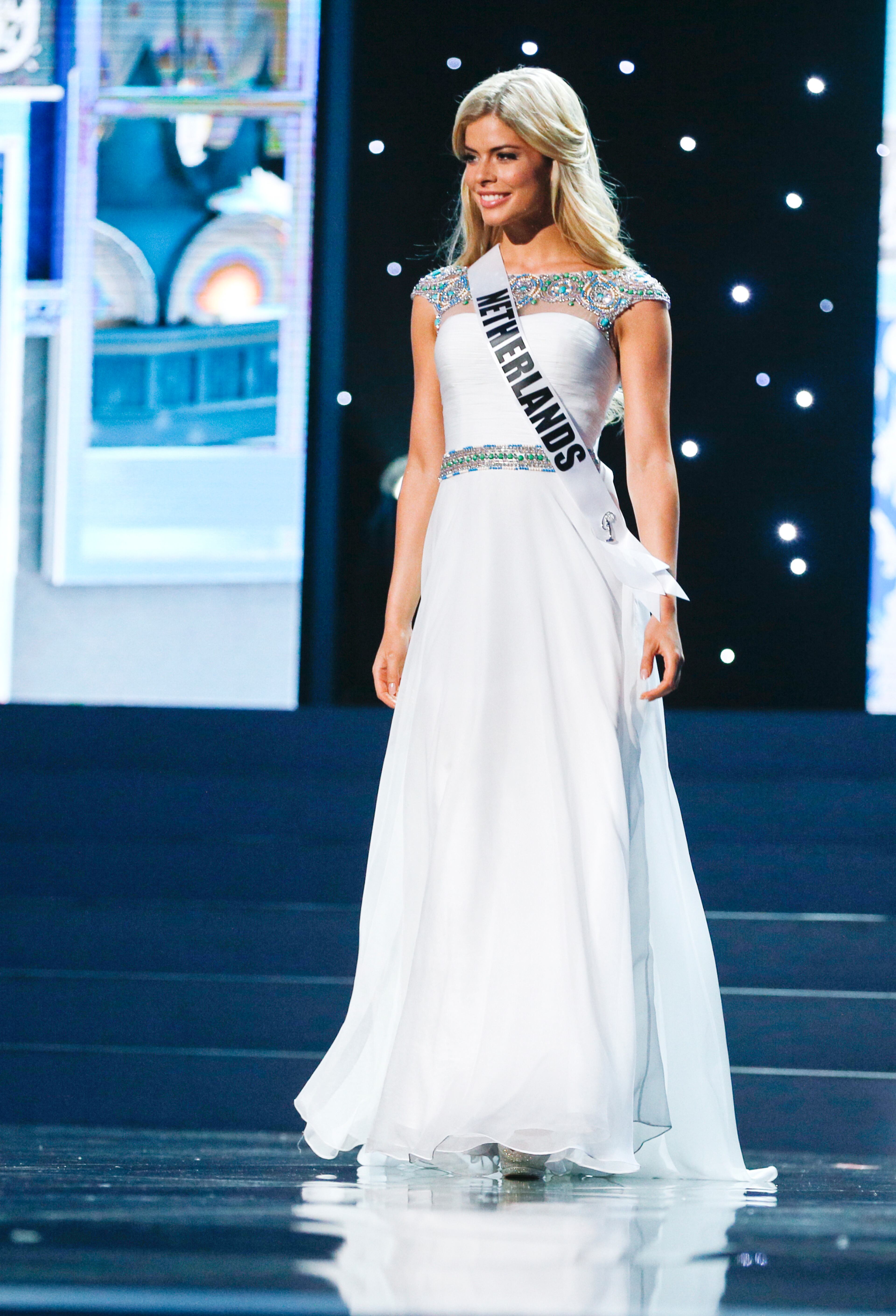 Miss Netherlands Stephanie Tency presents herself during the preliminary competition of the 2013 Miss Universe pageant in Moscow, Russia, on Tuesday, Nov. 5, 2013. Beauties will compete for the title of Miss Universe in Moscow on Nov. 9.