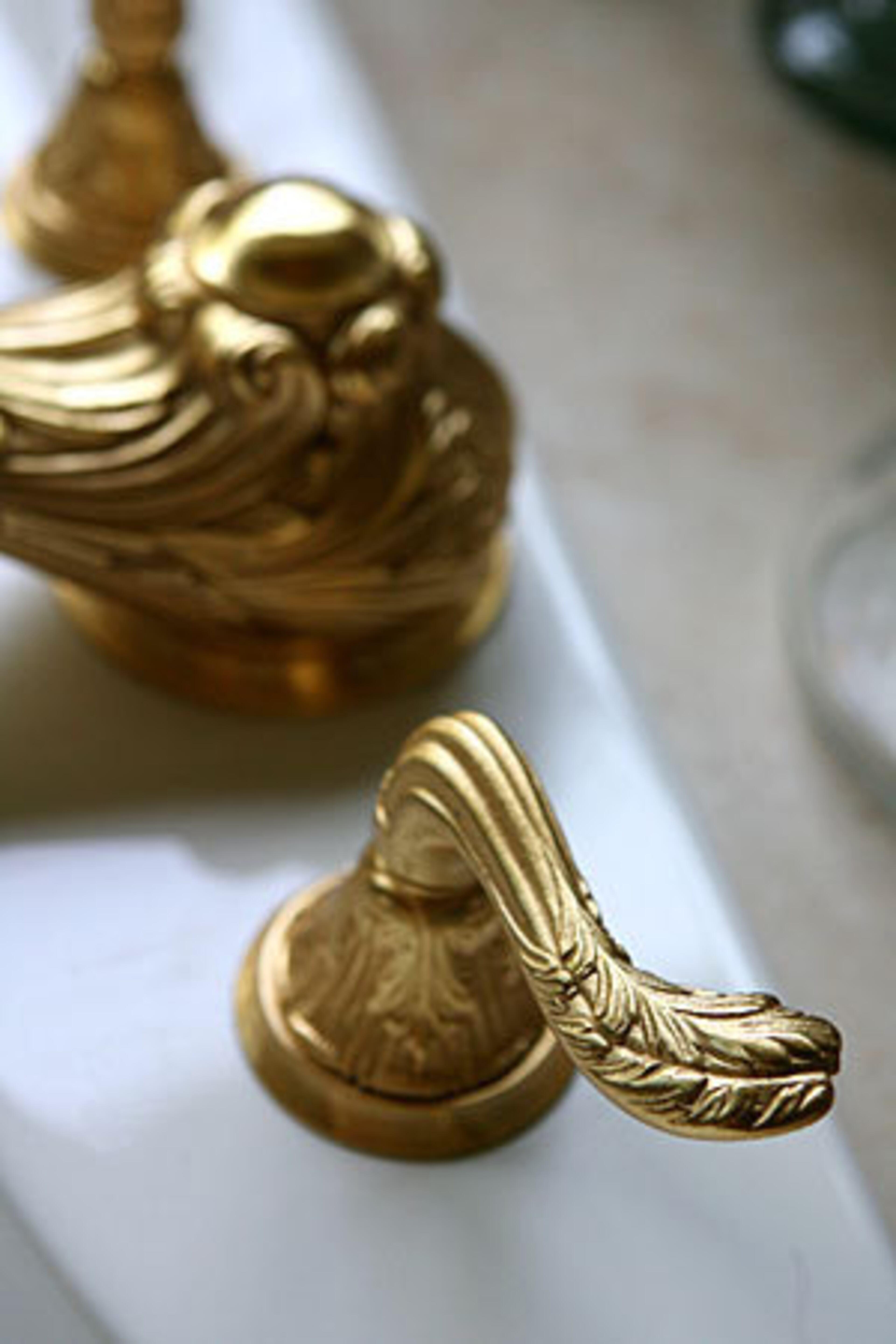 These ornate golden plumbing fixtures show the careful attention to detail that characterizes the Barton home.