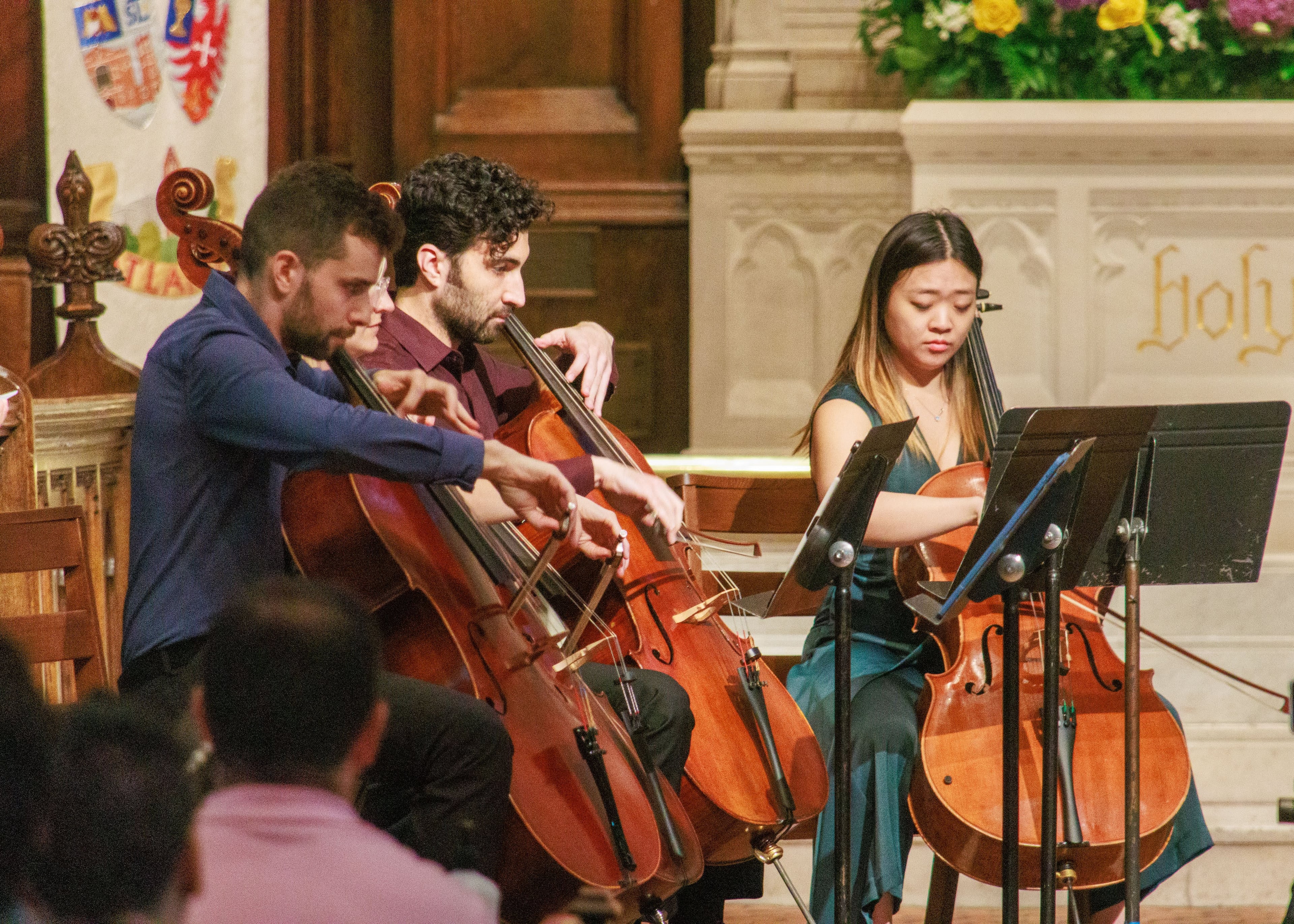 Three cellists perform at 2025's "Eight Cellos of Atlanta" concert. This year's "Eight Cellos" concert is June 28 at St. Luke’s Episcopal Church. (Photo courtesy of Classical Remix Music Festival)