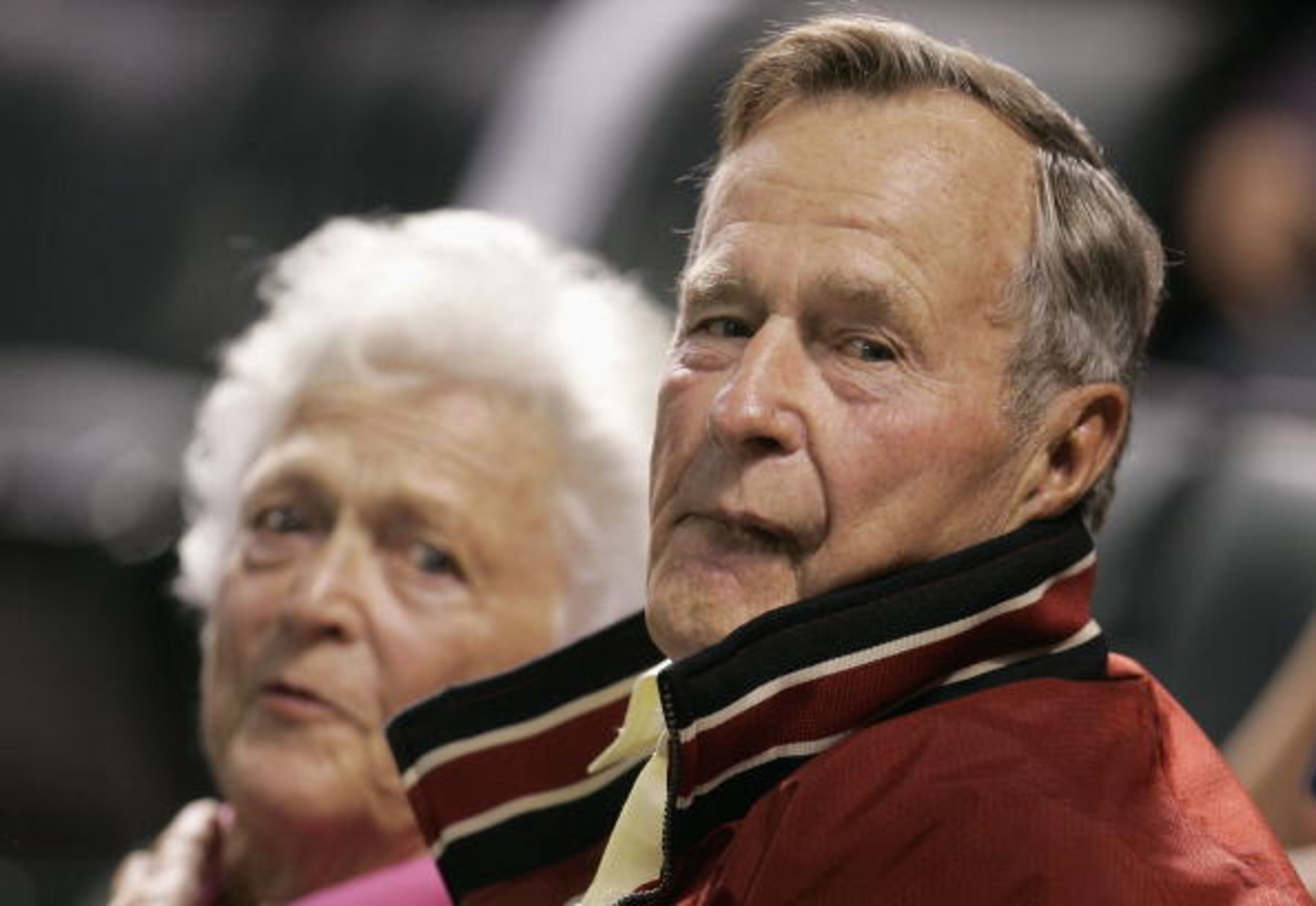 HOUSTON - OCTOBER 17: Former President of the United States George Bush Sr. and wife Barbara Bush attend Game Five of the National League Championship Series between the St. Louis Cardinals and the Houston Astros at Minute Maid Park on October 17, 2005 in Houston, Texas. (Photo by Christian Petersen/Getty Images)