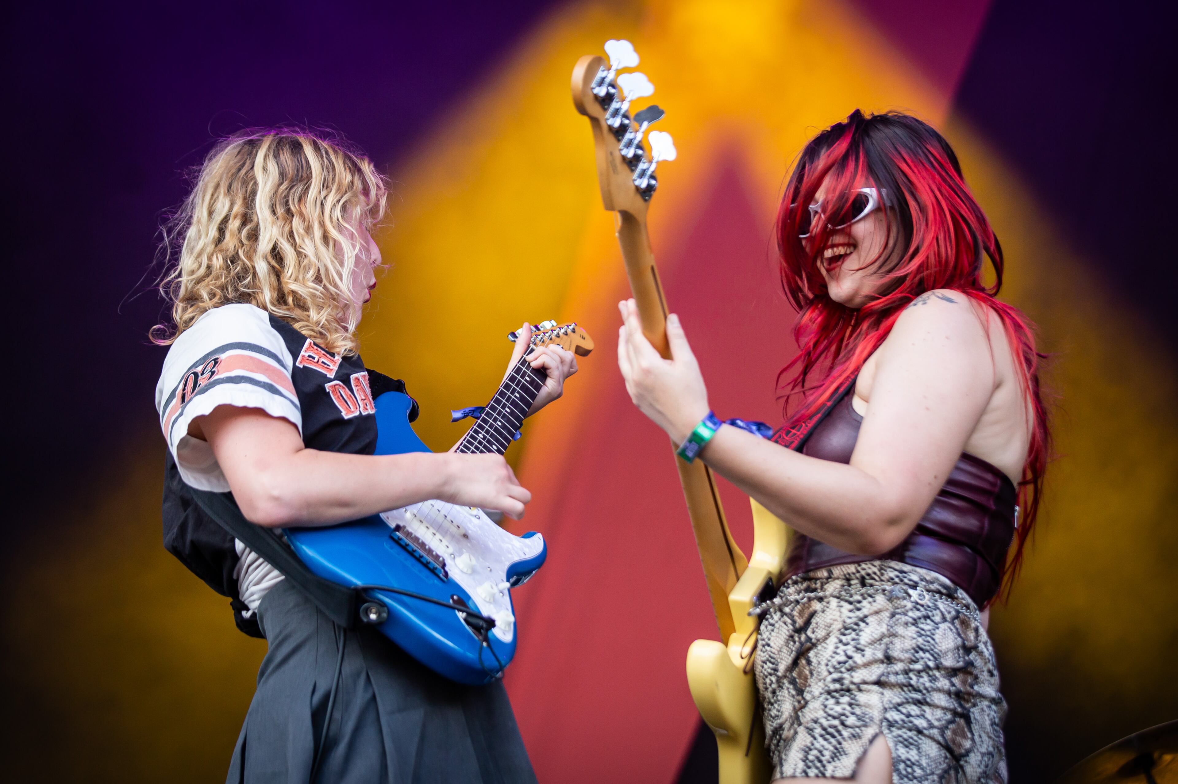The Lambrini Girls perform on Day 1 of Shaky Knees at Piedmont Park on Friday, Sept. 19, 2025, in Atlanta. (Ryan Fleisher for the AJC)