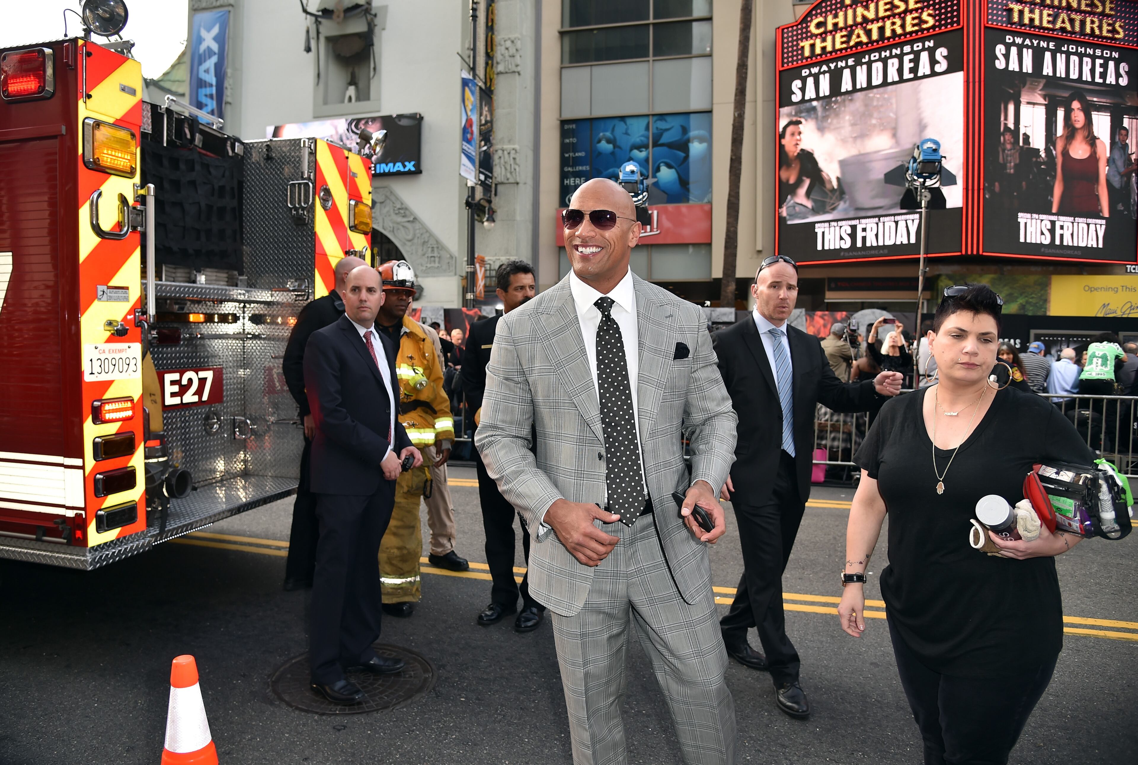 HOLLYWOOD, CA - MAY 26: Actor Dwayne "The Rock" Johnson arrives at the premiere of Warner Bros. Pictures' "San Andreas" at TCL Chinese Theatre on May 26, 2015 in Hollywood, California. (Photo by Kevin Winter/Getty Images)
