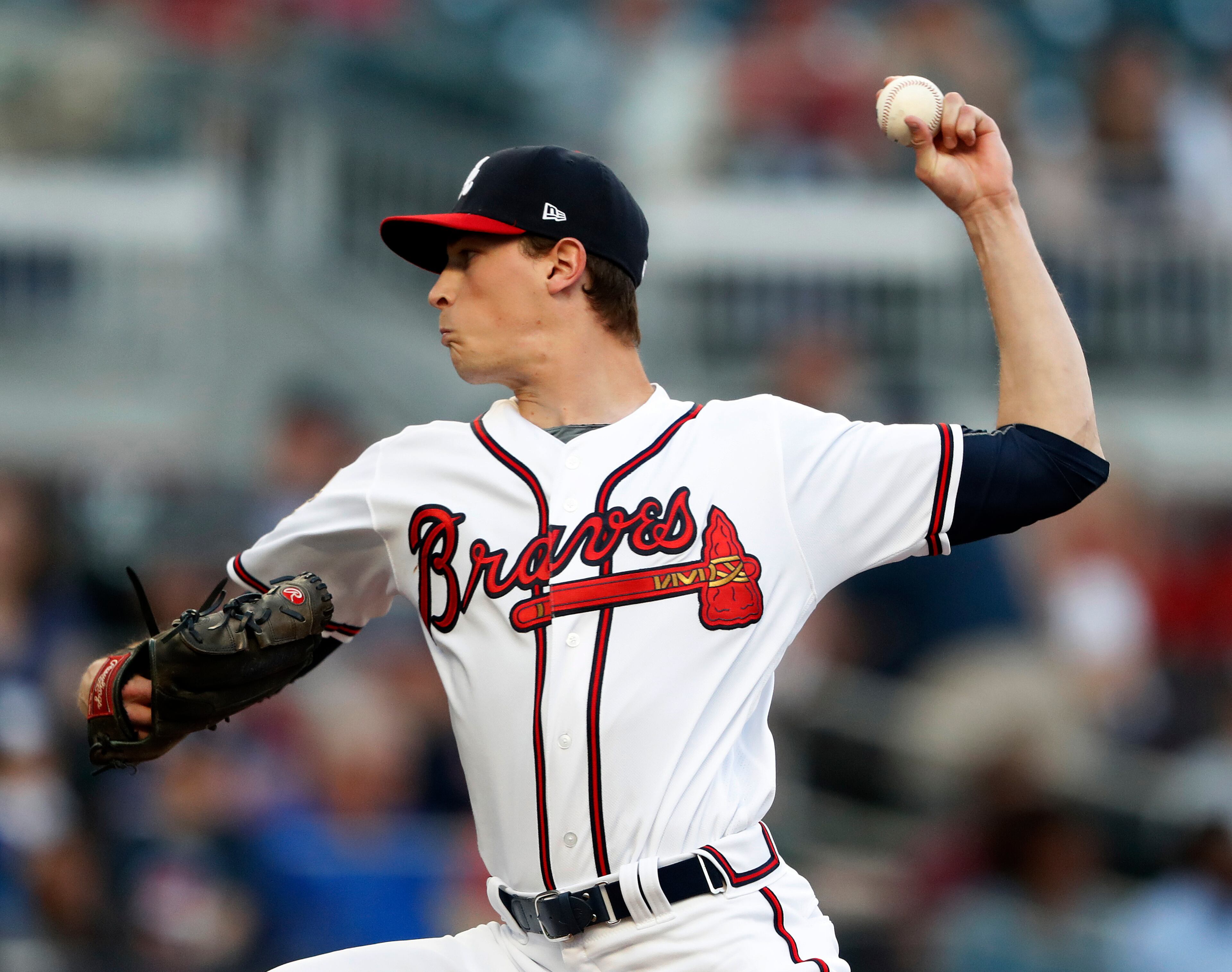 Atlanta Braves starting pitcher Max Fried (54) works in the first inning of a baseball game against the Arizona Diamondbacks, Tuesday, April 16, 2019, in Atlanta. (AP Photo/John Bazemore)