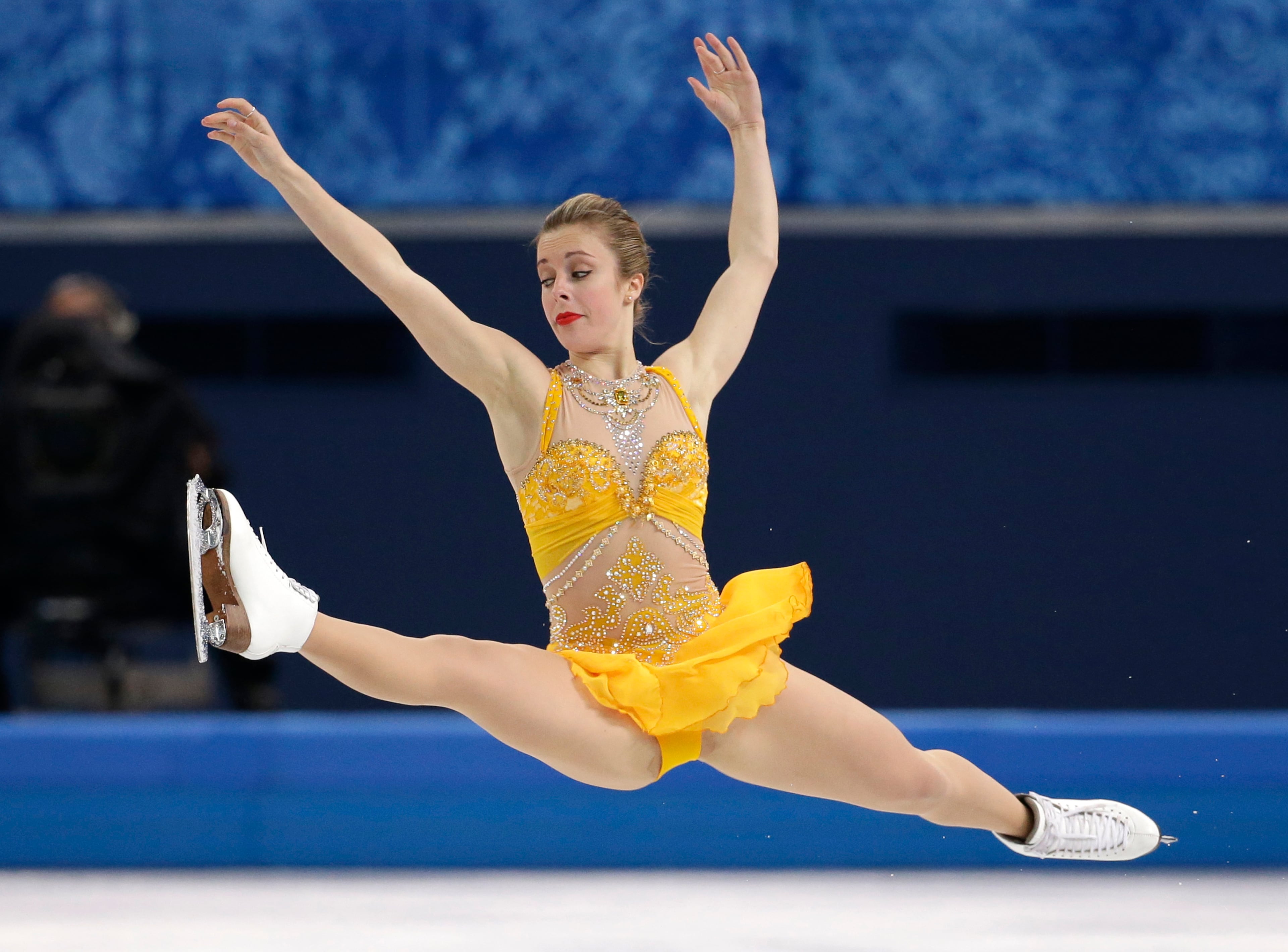 Ashley Wagner of the United States competes in the women's free skate figure skating finals at the Iceberg Skating Palace during the 2014 Winter Olympics, Thursday, Feb. 20, 2014, in Sochi, Russia. (AP Photo/Bernat Armangue)