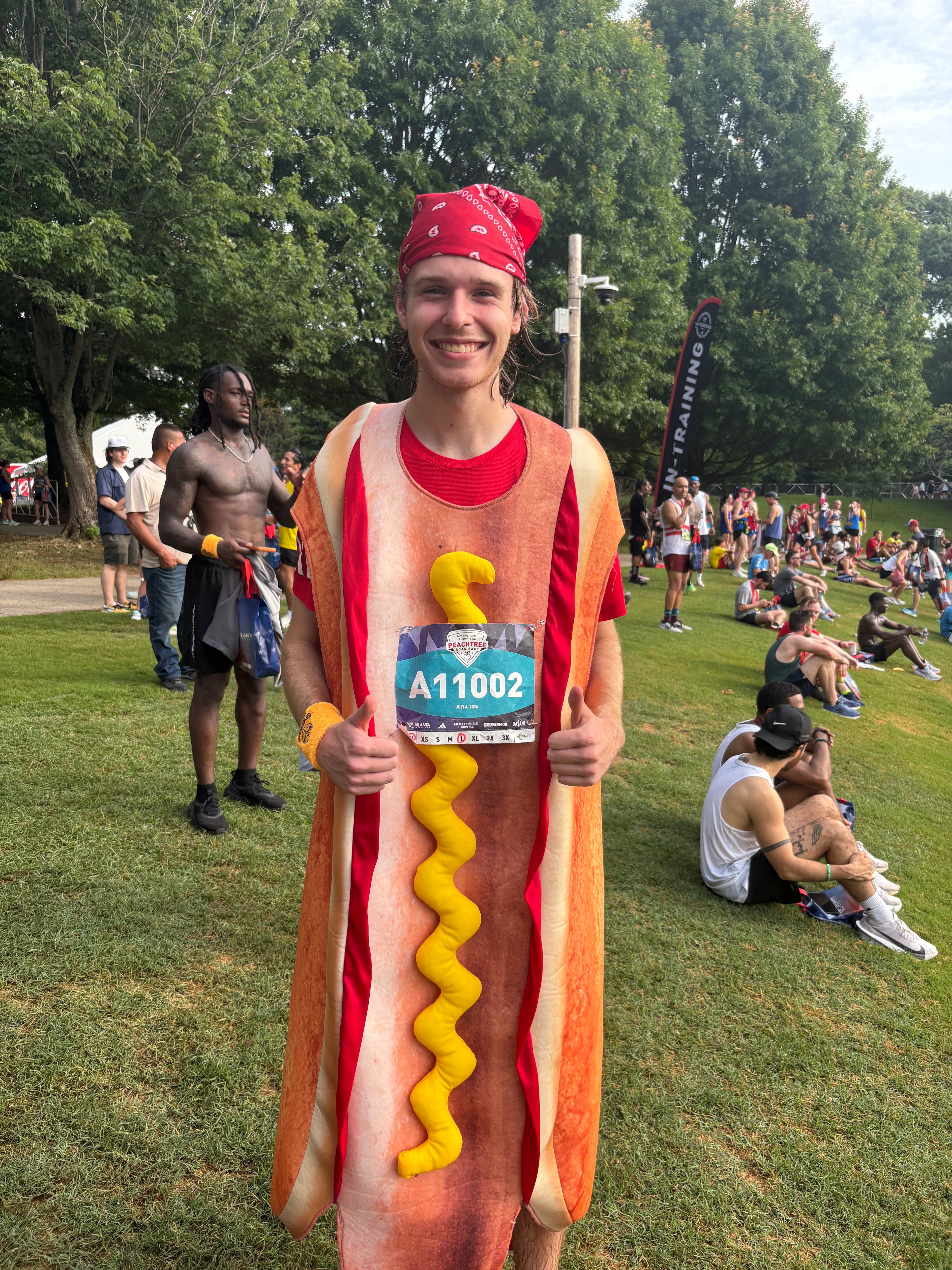 16-year-old Robert Jackson dressed as a hotdog to show his patriotism on the 4th of July.