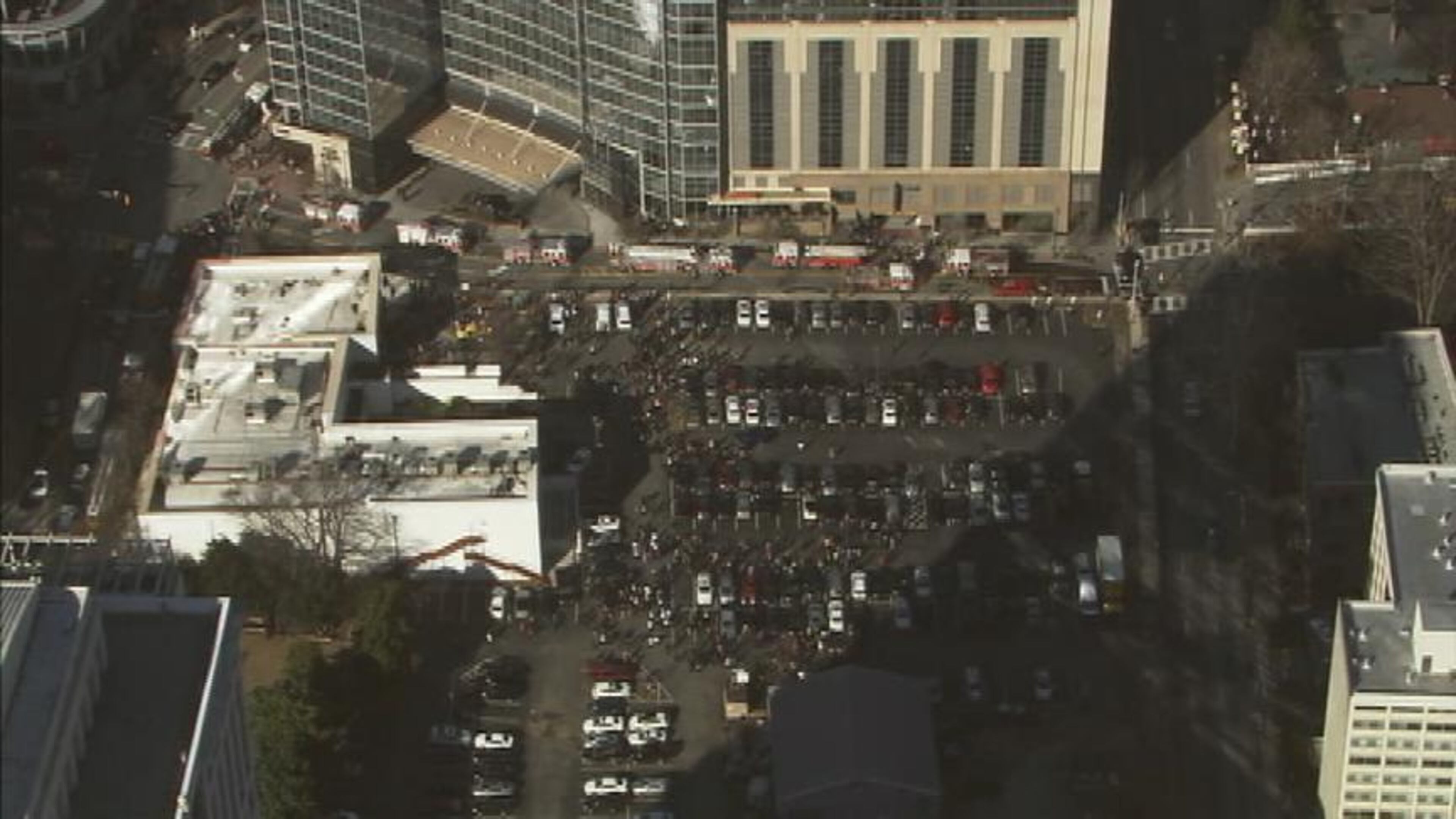 The Loews Atlanta Hotel on Peachtree Street has been evacuated due to a fire in the hotel's garage.