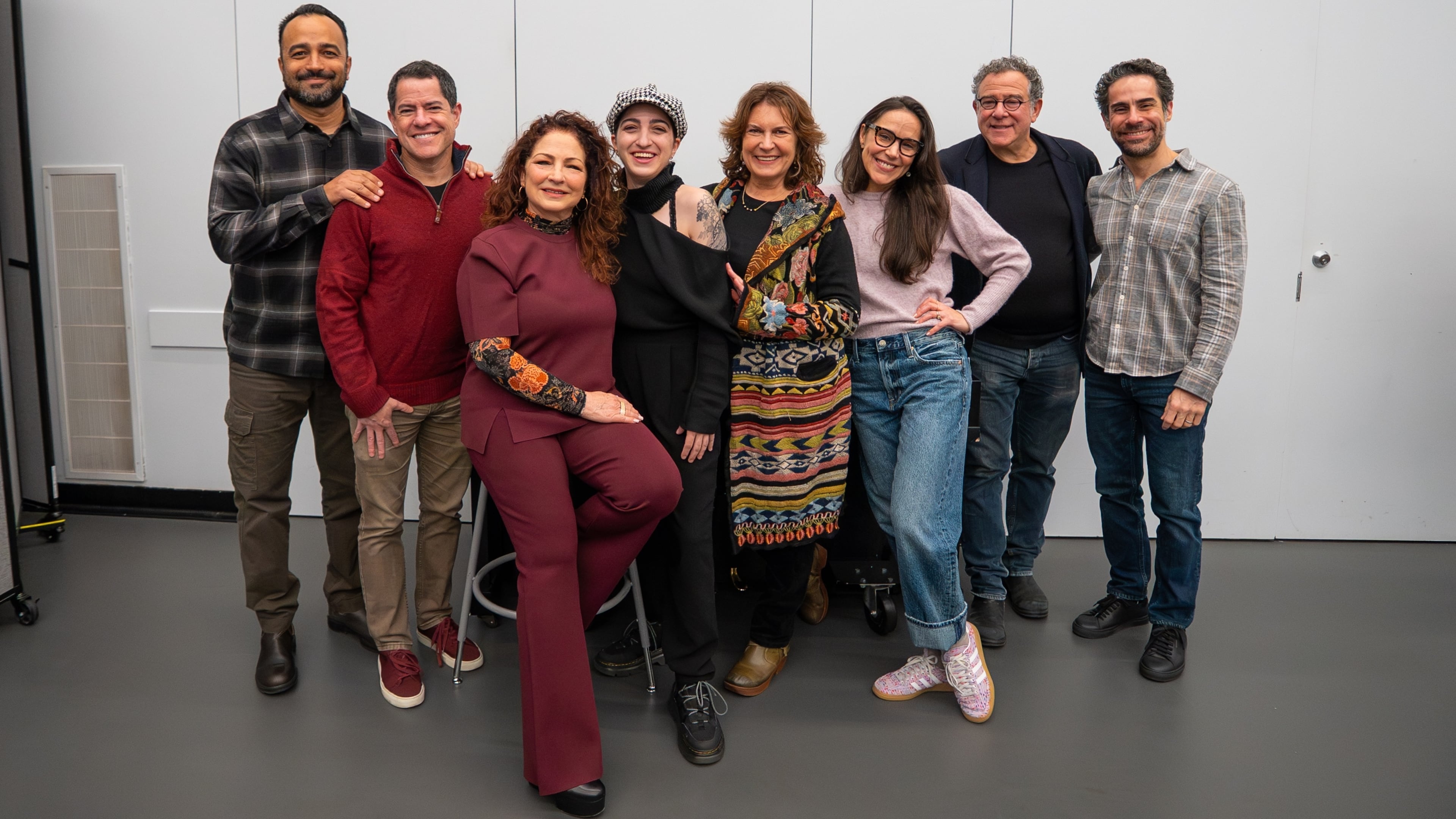 The creative team of the Alliance Theatre's world premiere musical "Basura" includes (from left) Andy Senor Jr. (associate director), Ken Cerniglia (dramaturg), Gloria Estefan (music and lyrics), Emily Estefan (music and lyrics), Karen Zacarías (book), Patricia Delgado (choreographer), Michael Grief (director) and Alex Lacamoire (music supervision, arrangements, orchestrations). (Courtesy of the Alliance Theatre/Anna Walters)