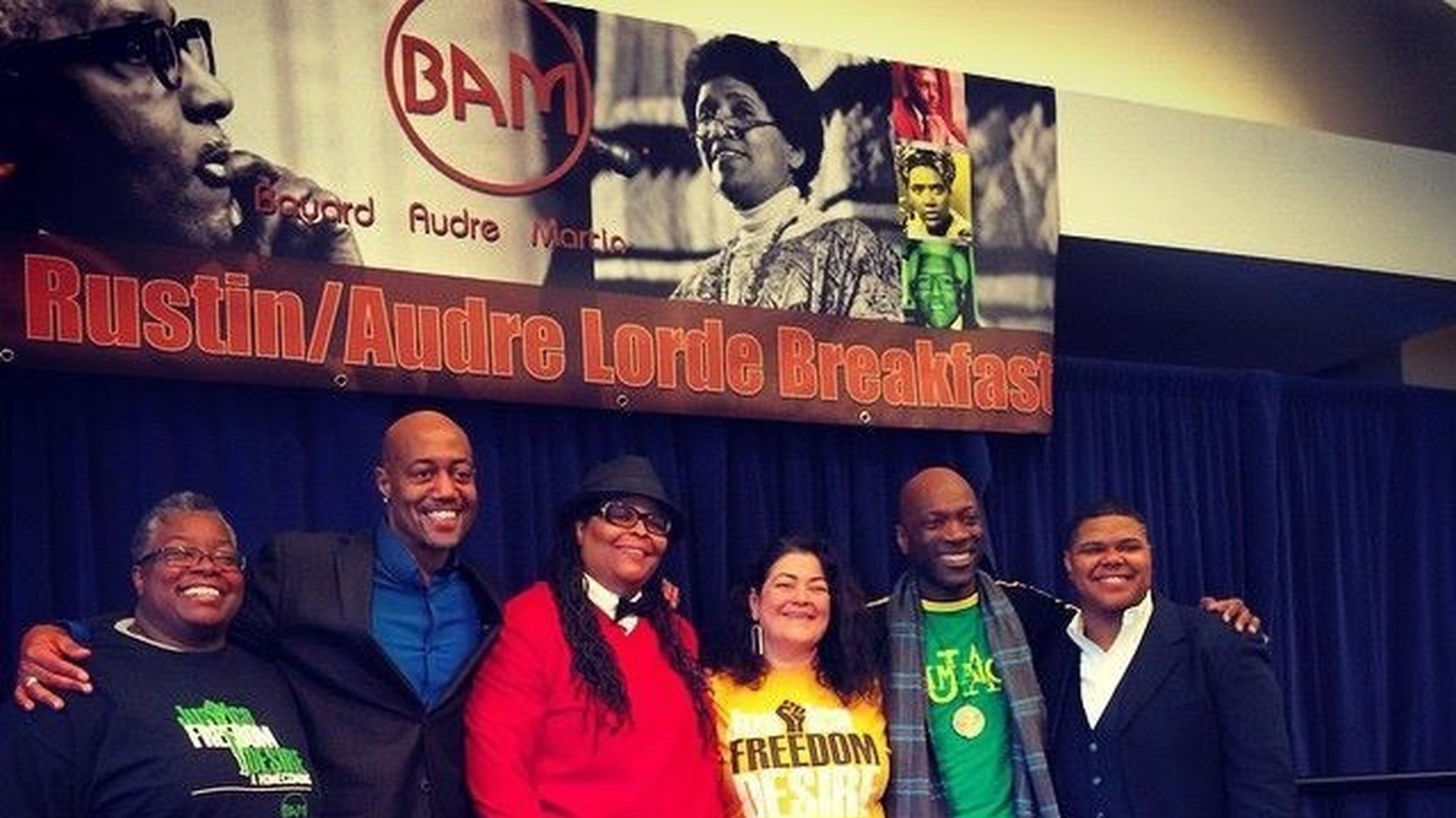Craig Washington (second from left) poses with Mellonee Rheams, Darlene Hudson, Anneliese Singh, Kirk Surgeon and Ashe Helm-Hernandez at the 2015 Rustin-Lorde Breakfast. Hudson (third from left) co-founded the annual event. CONTRIBUTED