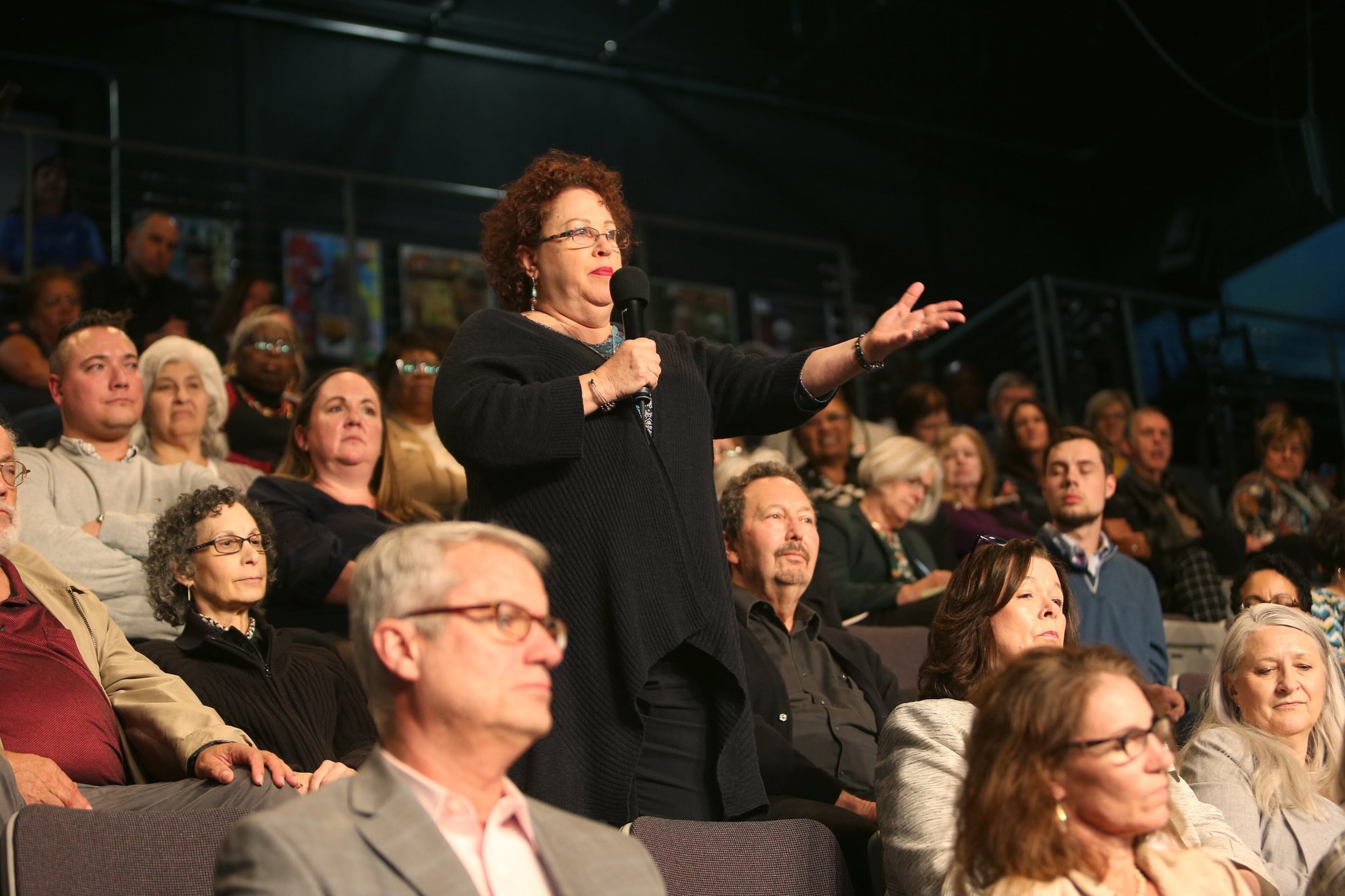 Margie Osheroff of John’s Creek speaks up at a community conversation about the AJC’s investigative series, “Unprotected.” The Atlanta Journal-Constitution hosted a town hall meeting on the issues of elder care raised in the series. TYSON HORNE / TYSON.HORNE@AJC.COM