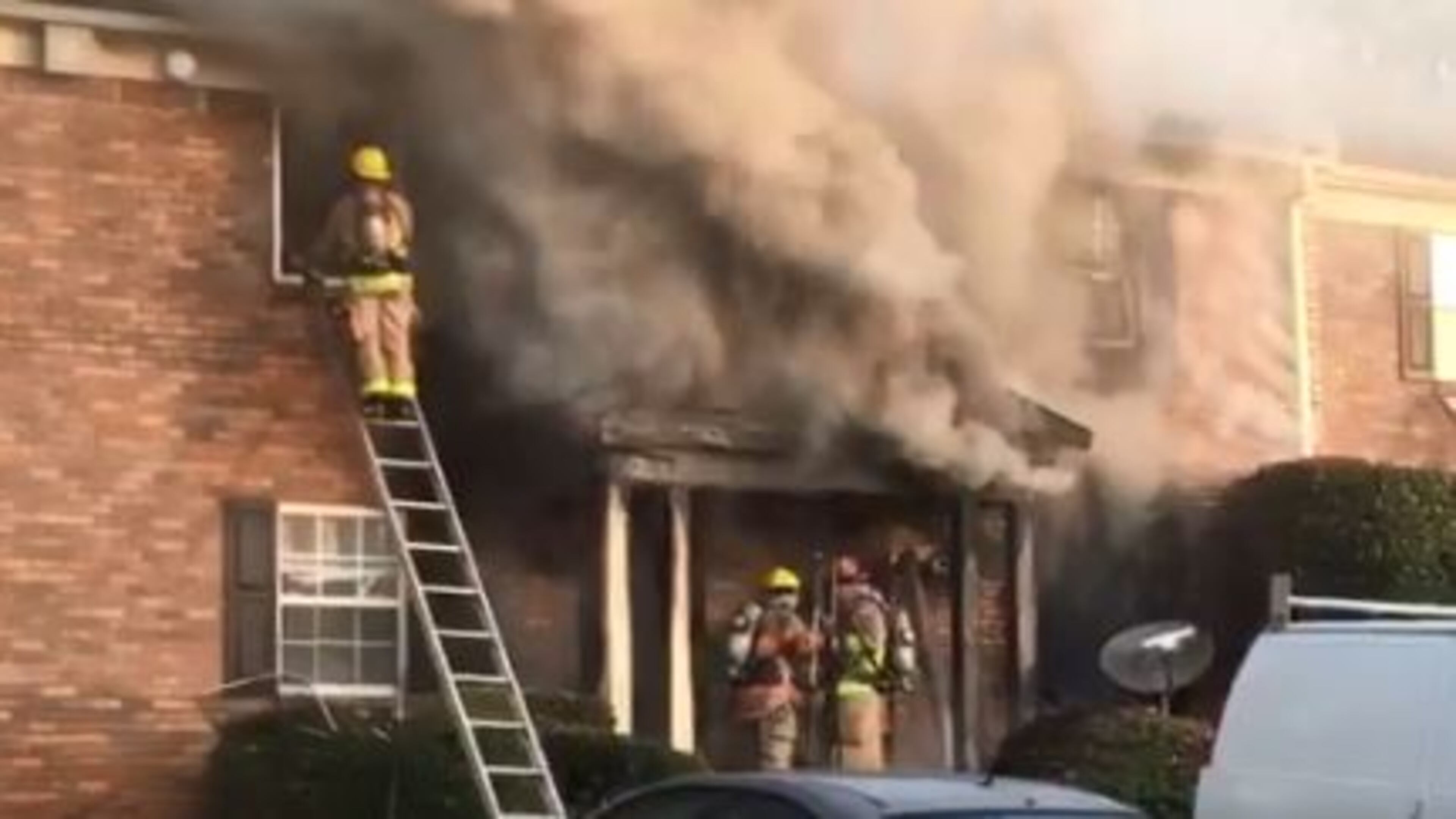 Cobb County firefighters battled a blaze Thursday at apartments near Smyrna.