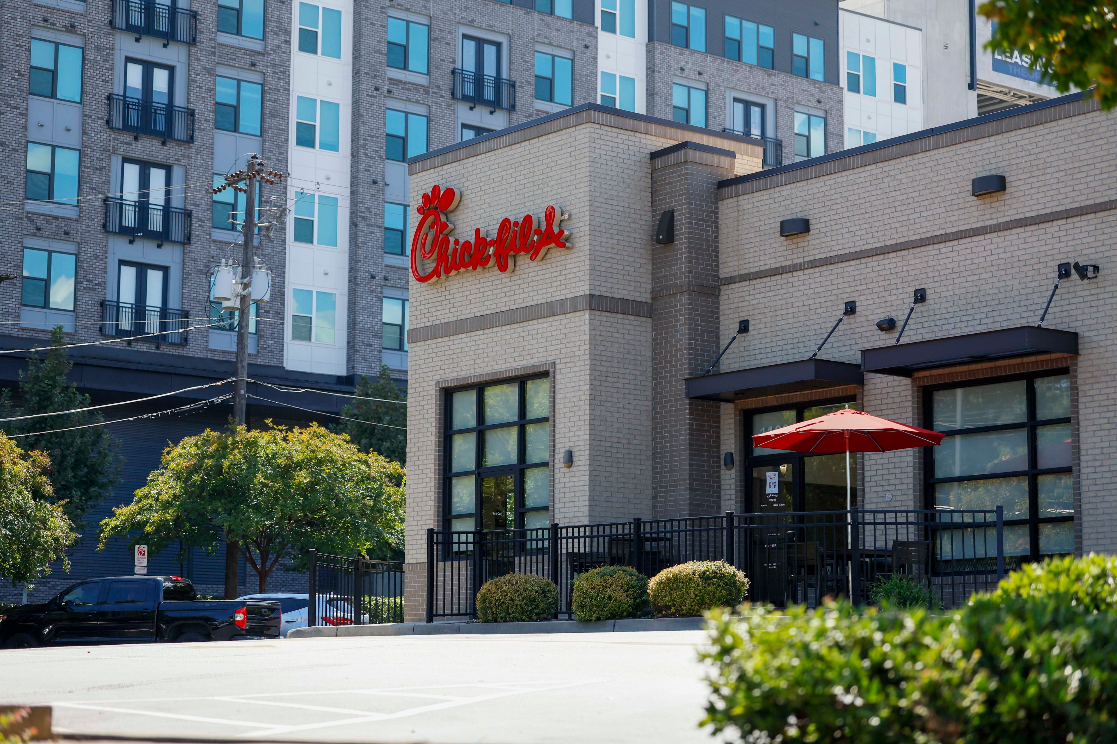 The front of a Chick-fil-A restaurant is seen from Northside Drive NE on Thursday, Sep. 17, 2026. (Miguel Martinez/AJC)