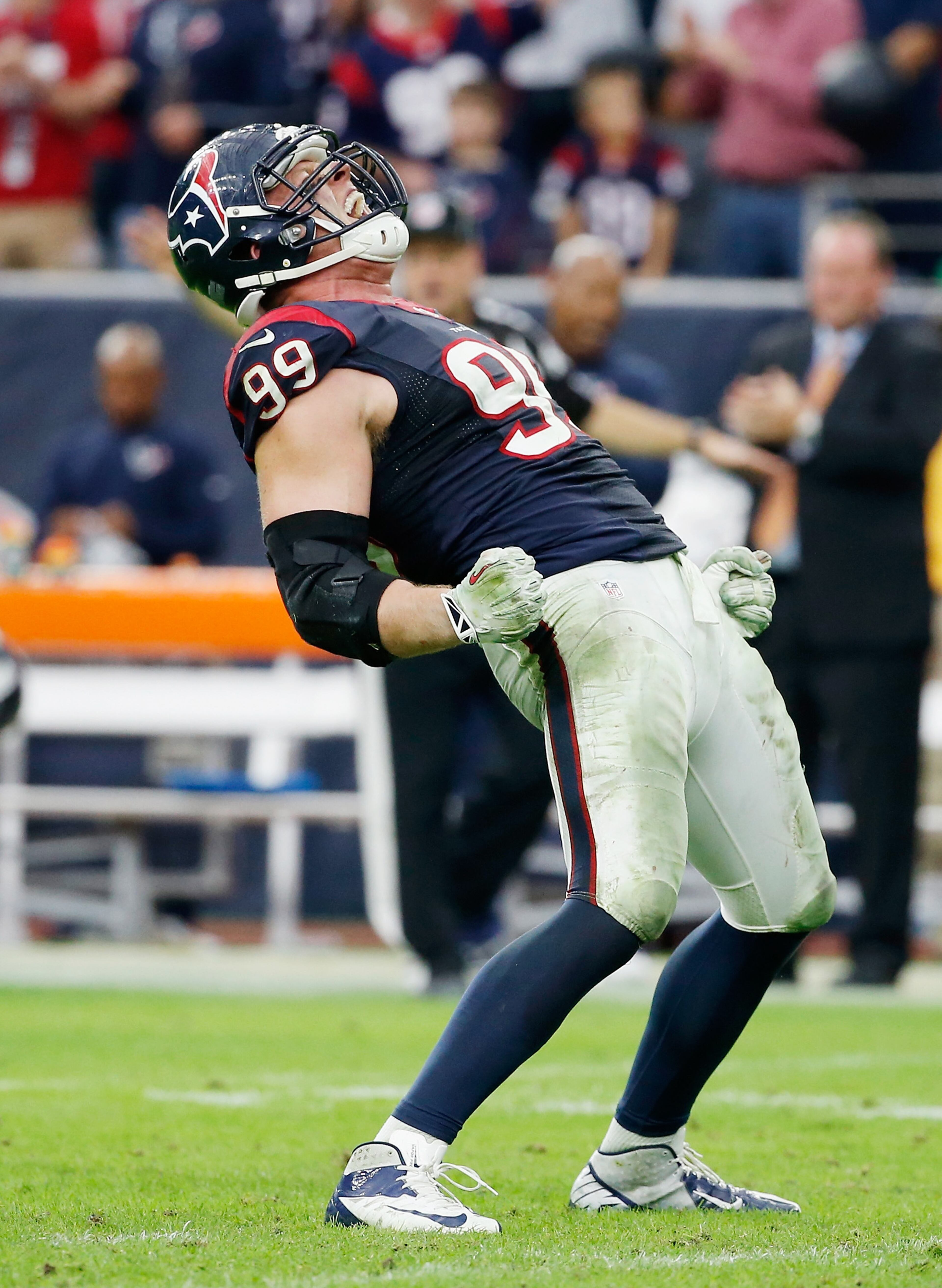 J.J. Watt enjoys a sack against the Baltimore Ravens. (Photo by Scott Halleran/Getty Images)