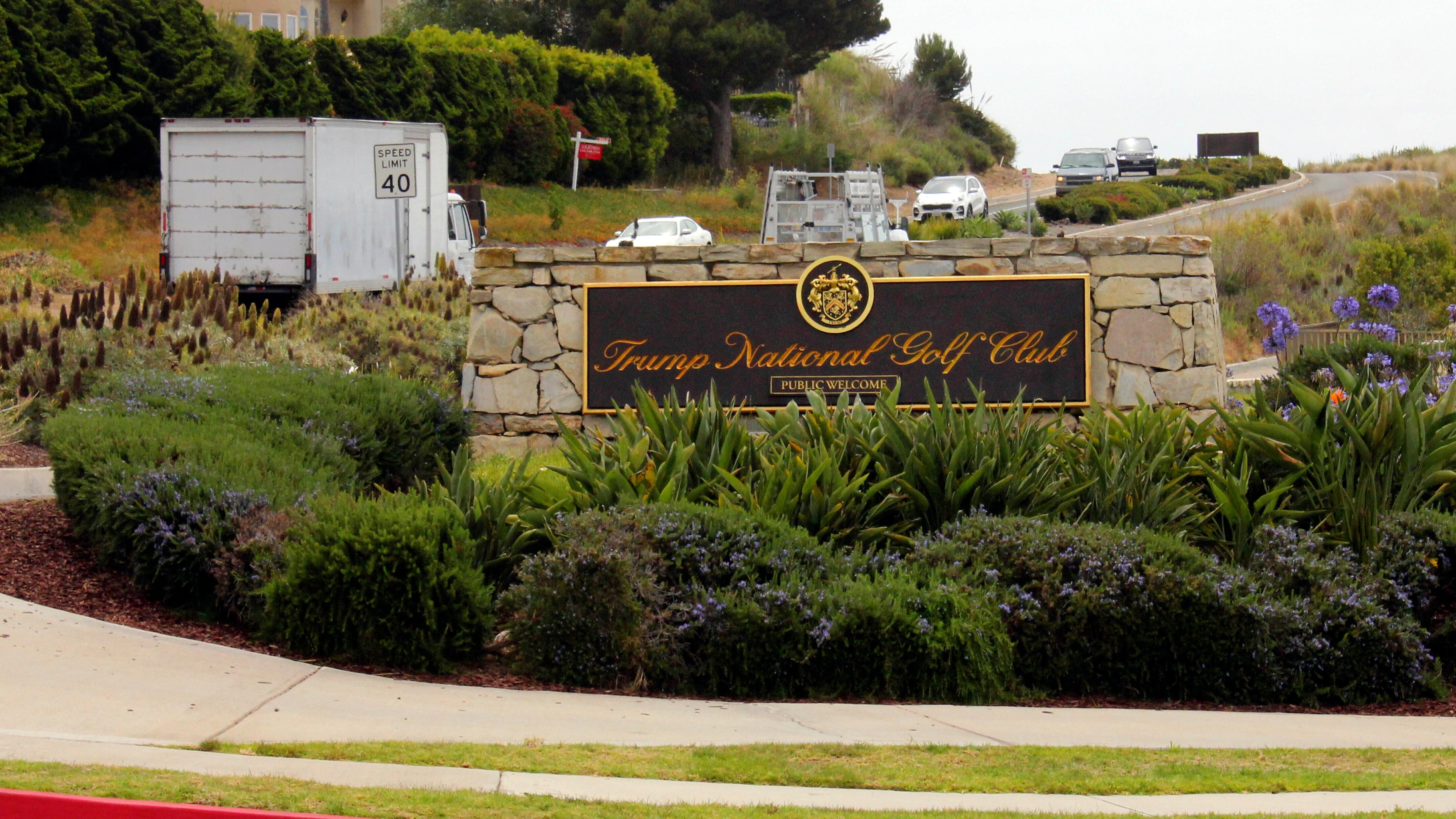 FILE - The entrance to Trump National Golf Club Los Angeles, in Rancho Palos Verdes, Calif., is seen in this photo, July 2, 2020. (AP Photo/John Antczak, File)