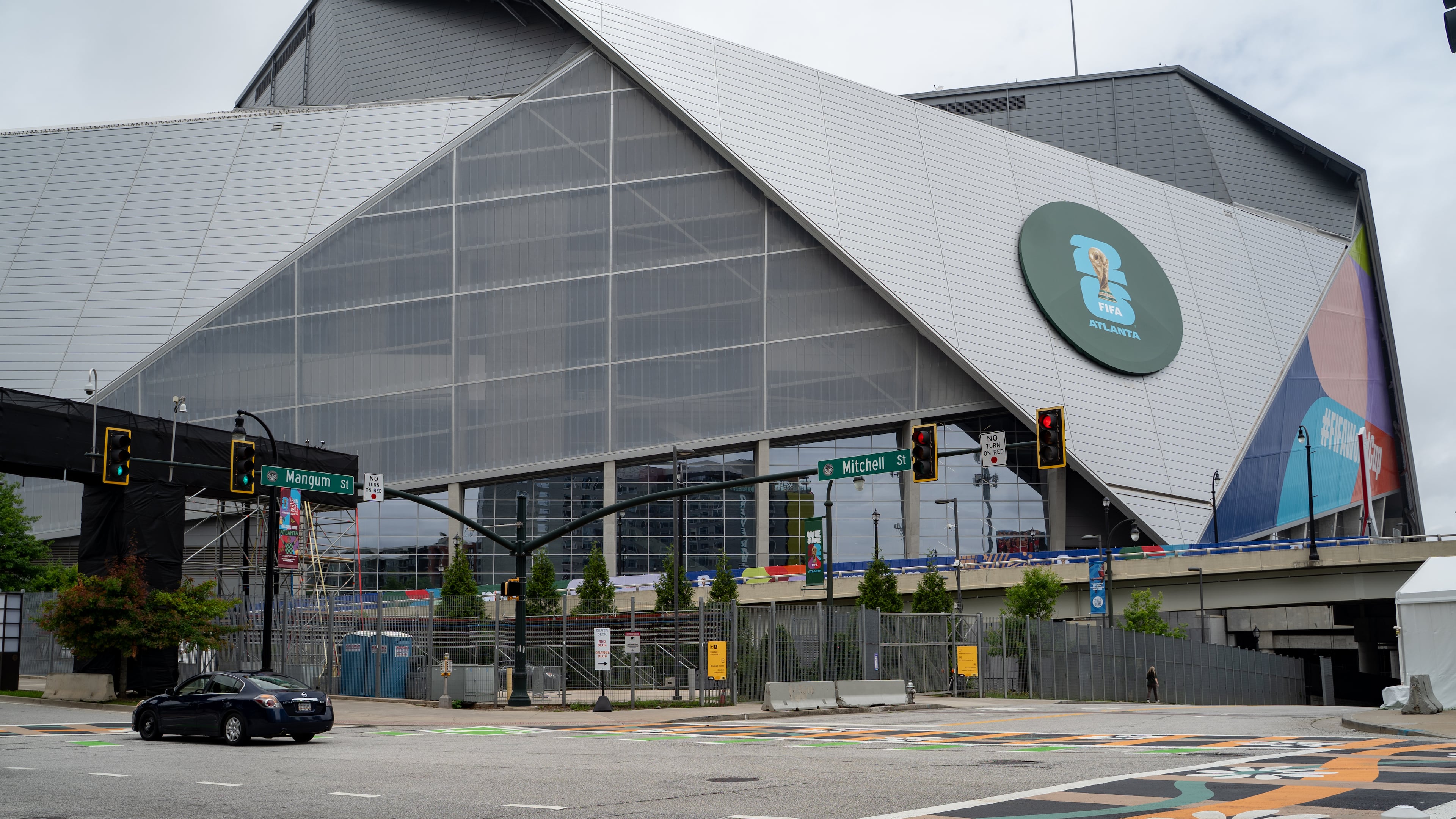 New crosswalk art sits at the intersection of Mitchell Street and Mangum Street on Monday, June 8, 2026. (Ben Hendren for the AJC)