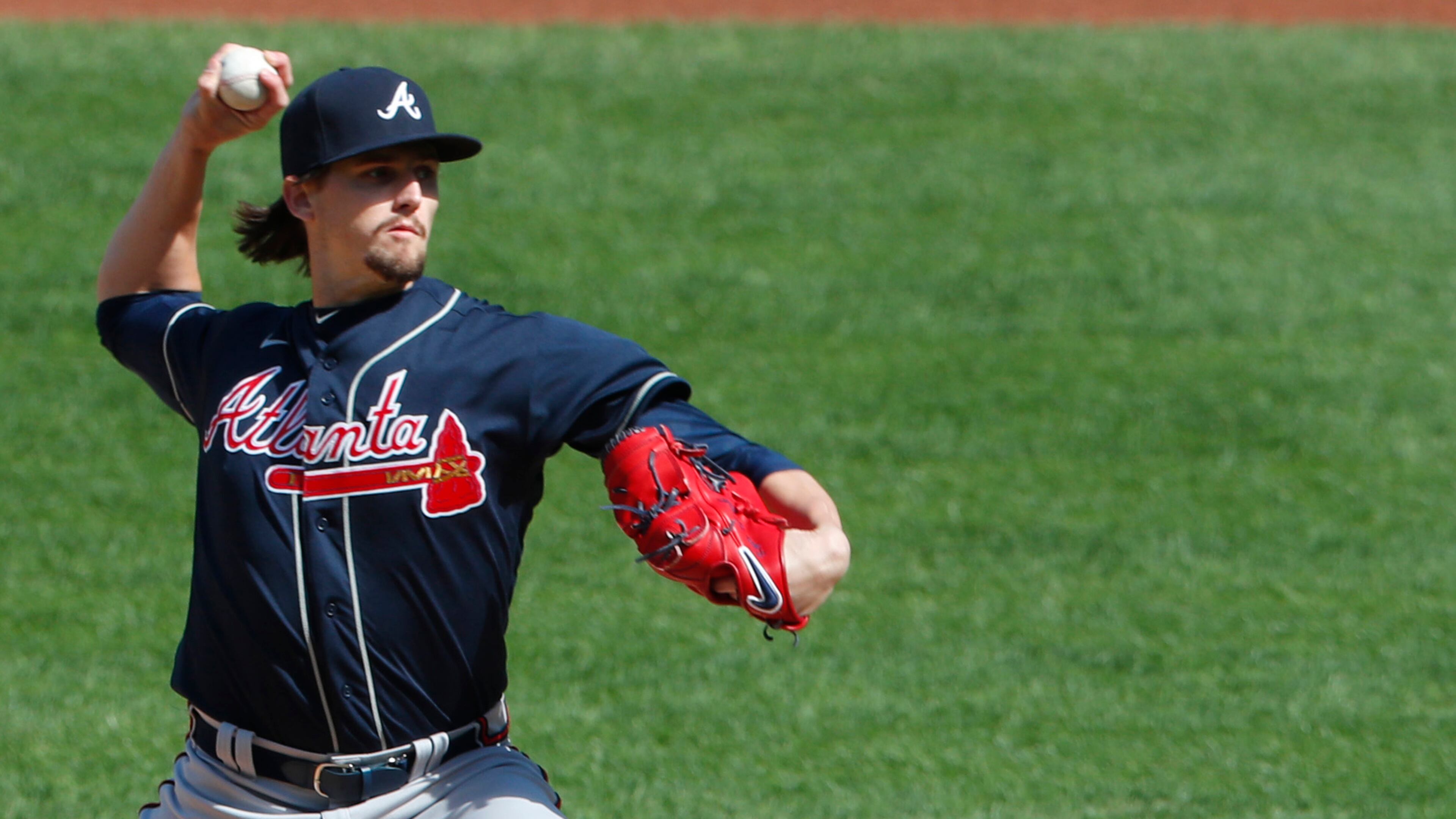 Braves starting pitcher Kyle Wright throws against the New York Mets Sunday, Sept. 20, 2020, in New York. (Noah K. Murray/AP)