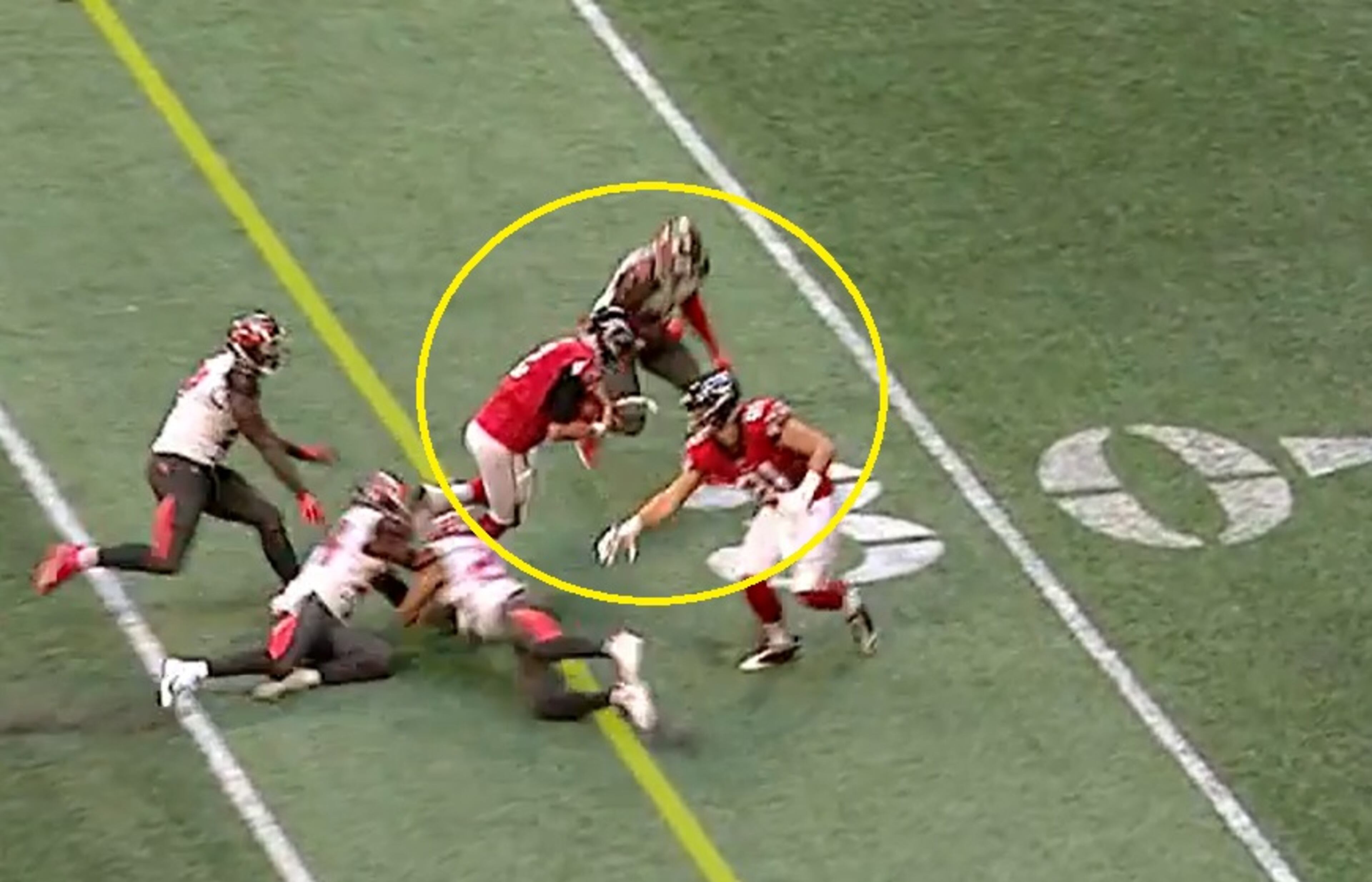 Falcons quarterback Matt Ryan put his head down and powered his way to a 13-yard gain and first down on the key fourth-quarter touchdown drive.