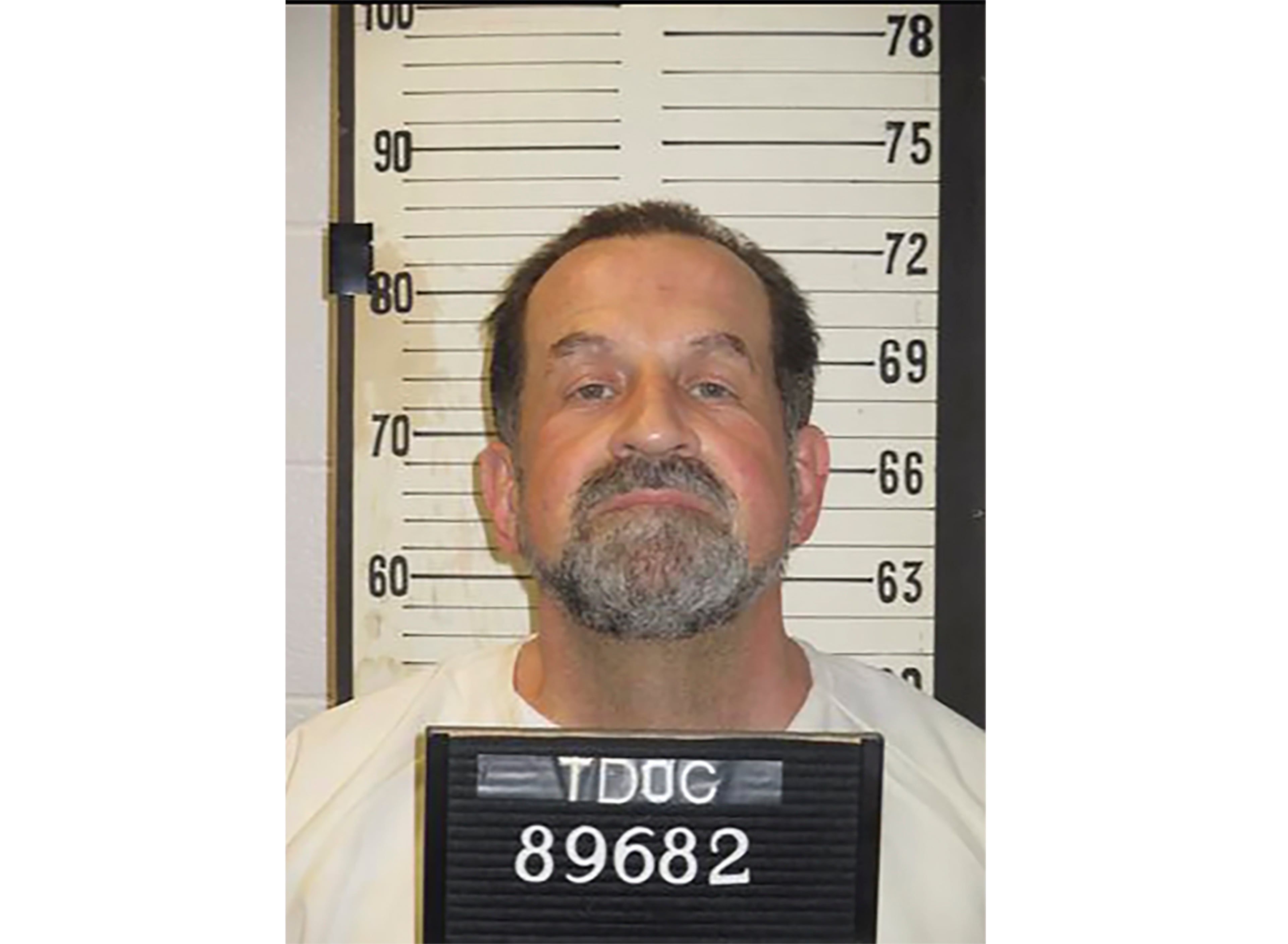 FILE - This photo provided by Tennessee Department of Correction shows death row inmate Nicholas Sutton. Sutton has been placed on death watch. According to the Tennessee Department of Correction, Sutton was moved to a cell next to the execution chamber early Tuesday, Feb. 18, 2020, where he'll be under 24-hour surveillance. The 58-year-old is scheduled to be executed Thursday, Feb. 20 for killing a fellow inmate. (Tennessee Department of Correction via AP, File)