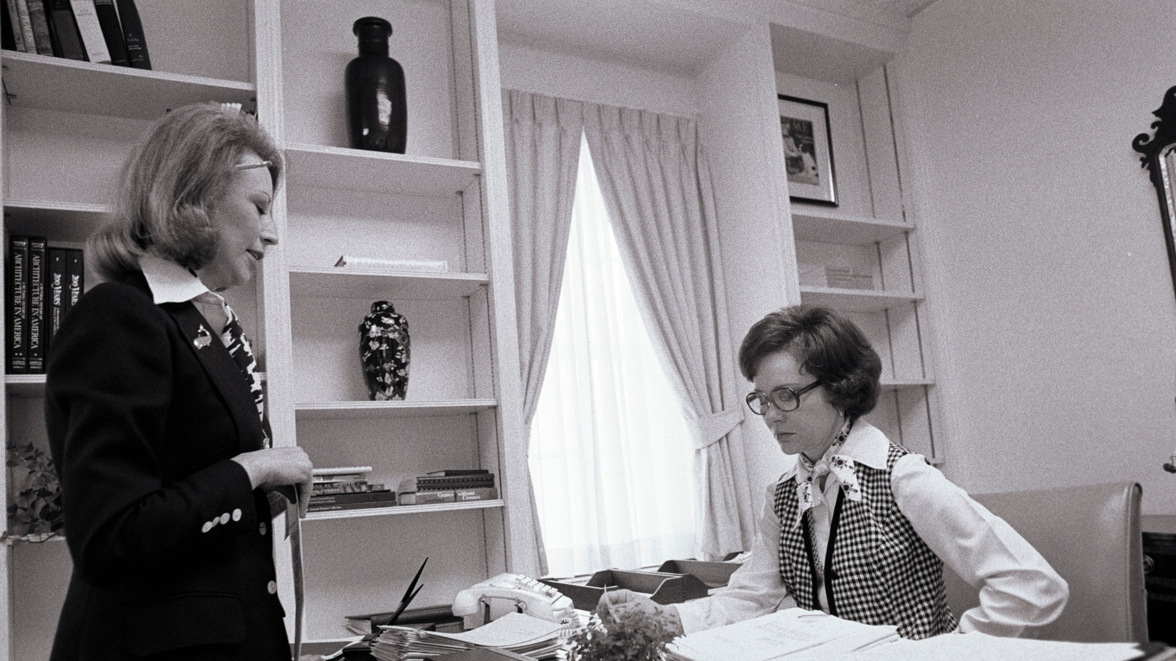 Rosalynn Carter (right) was the first first lady to carry a briefcase to her office in the East Wing. (Jimmy Carter Library)