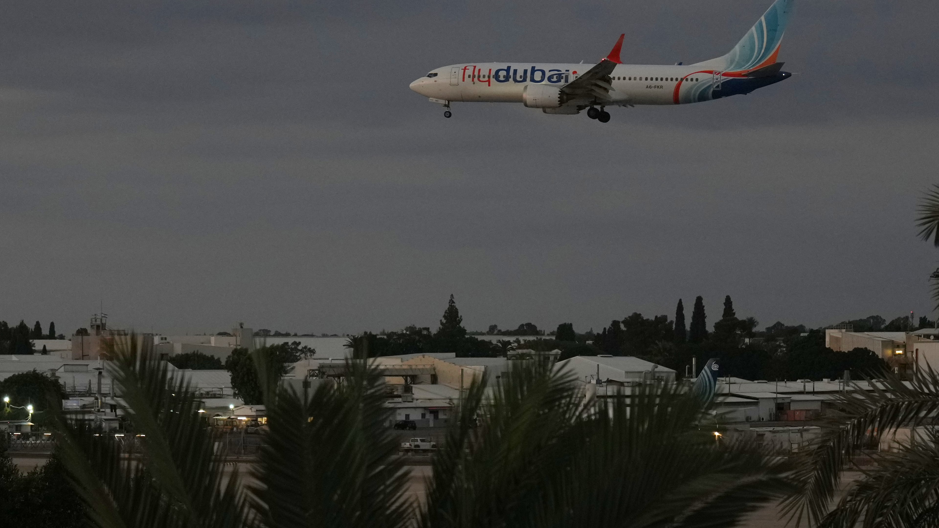 A FlyDubai aircraft carrying Israelis who experienced an emergency landing in Saudi Arabia arrives at Ben Gurion International Airport, near Tel Aviv, Israel, Wednesday, Sept. 30, 2026. (AP Photo/Ariel Schalit)